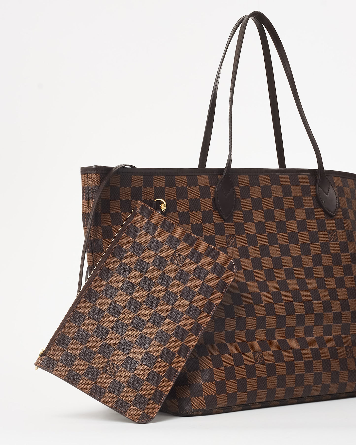 Louis Vuitton Coated Canvas Damier Ebene Neverfull GM Tote Bag W Pouch