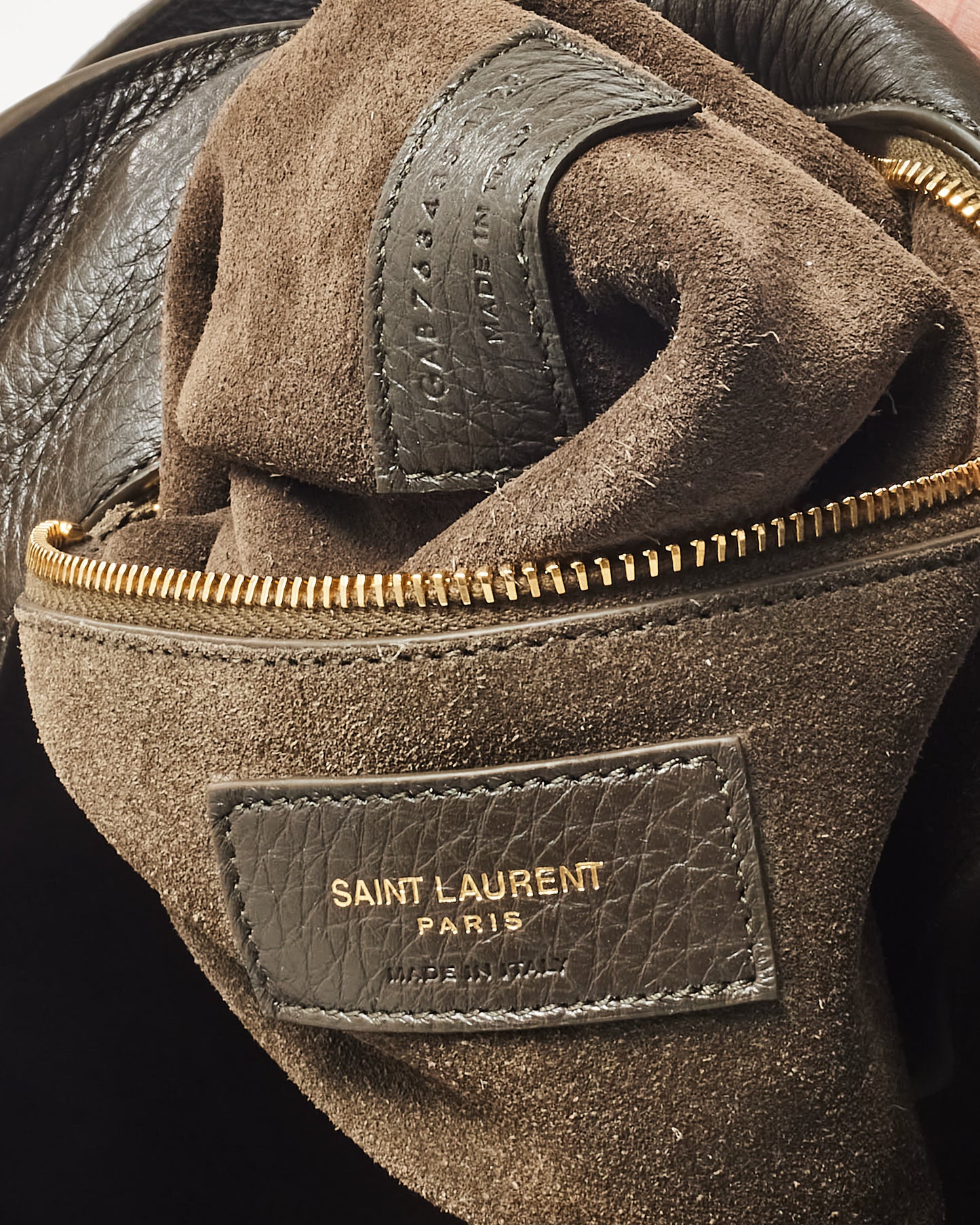 Saint Laurent Army Green Leather GHW Logo Medium Cabas Shoulder Bag