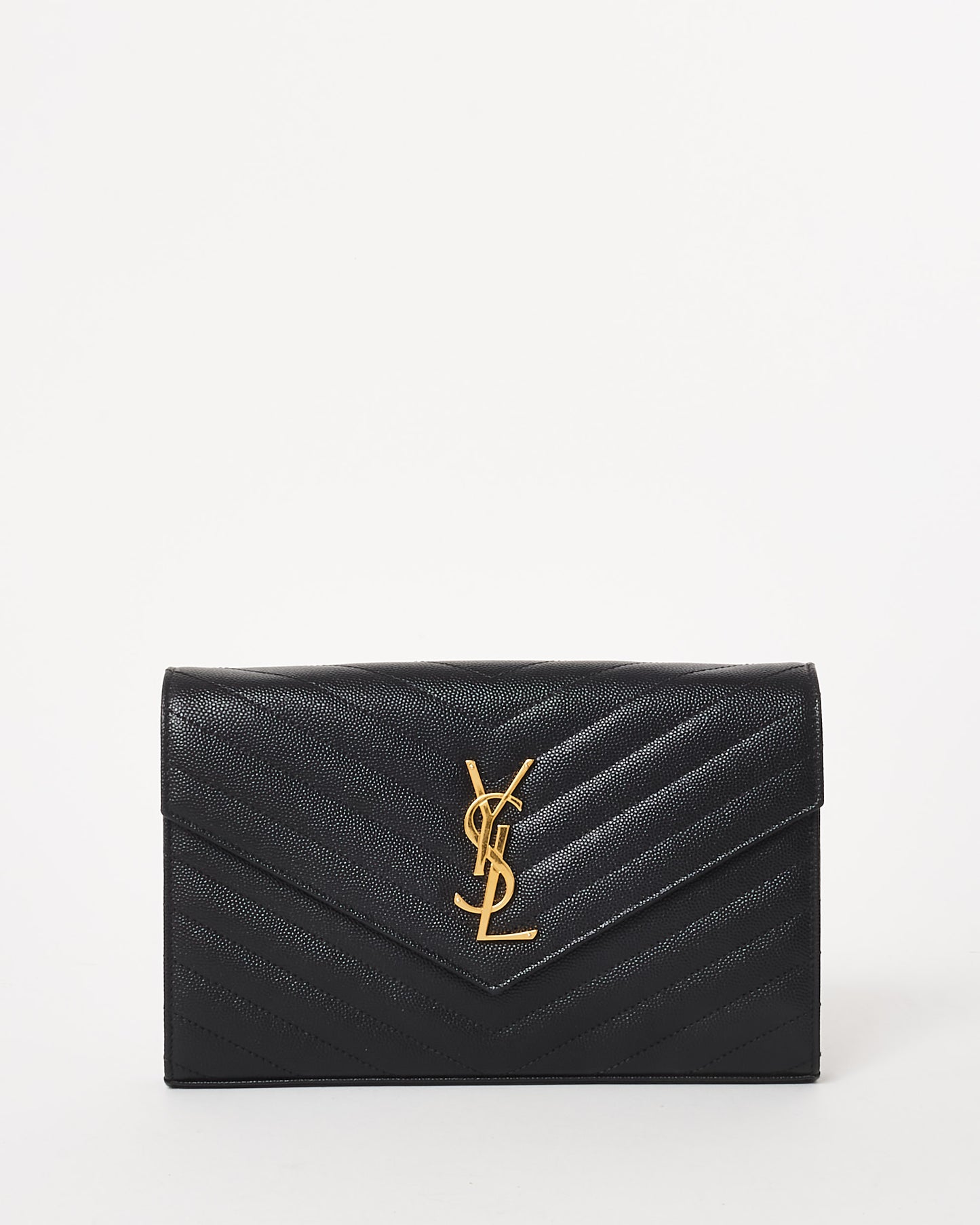 Saint Laurent Black Leather GHW Cassandra Envelope Classic Wallet On Chain