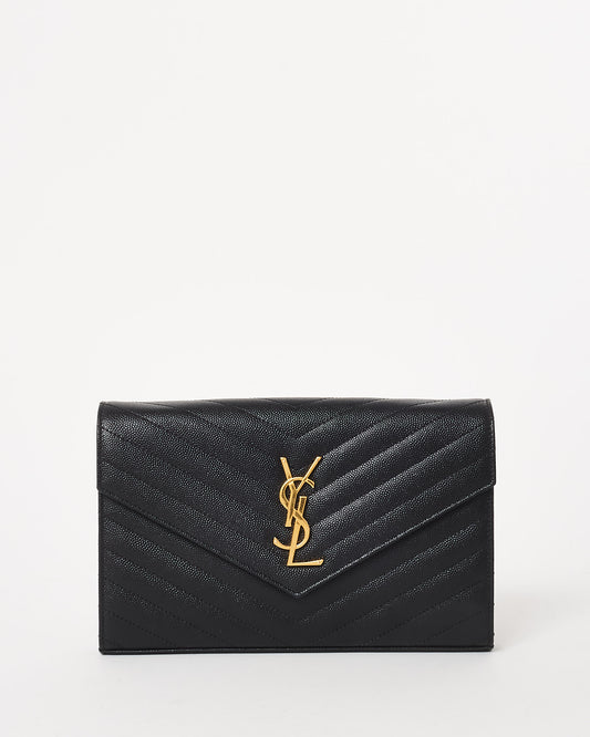 Saint Laurent Black Leather GHW Cassandra Envelope Classic Wallet On Chain