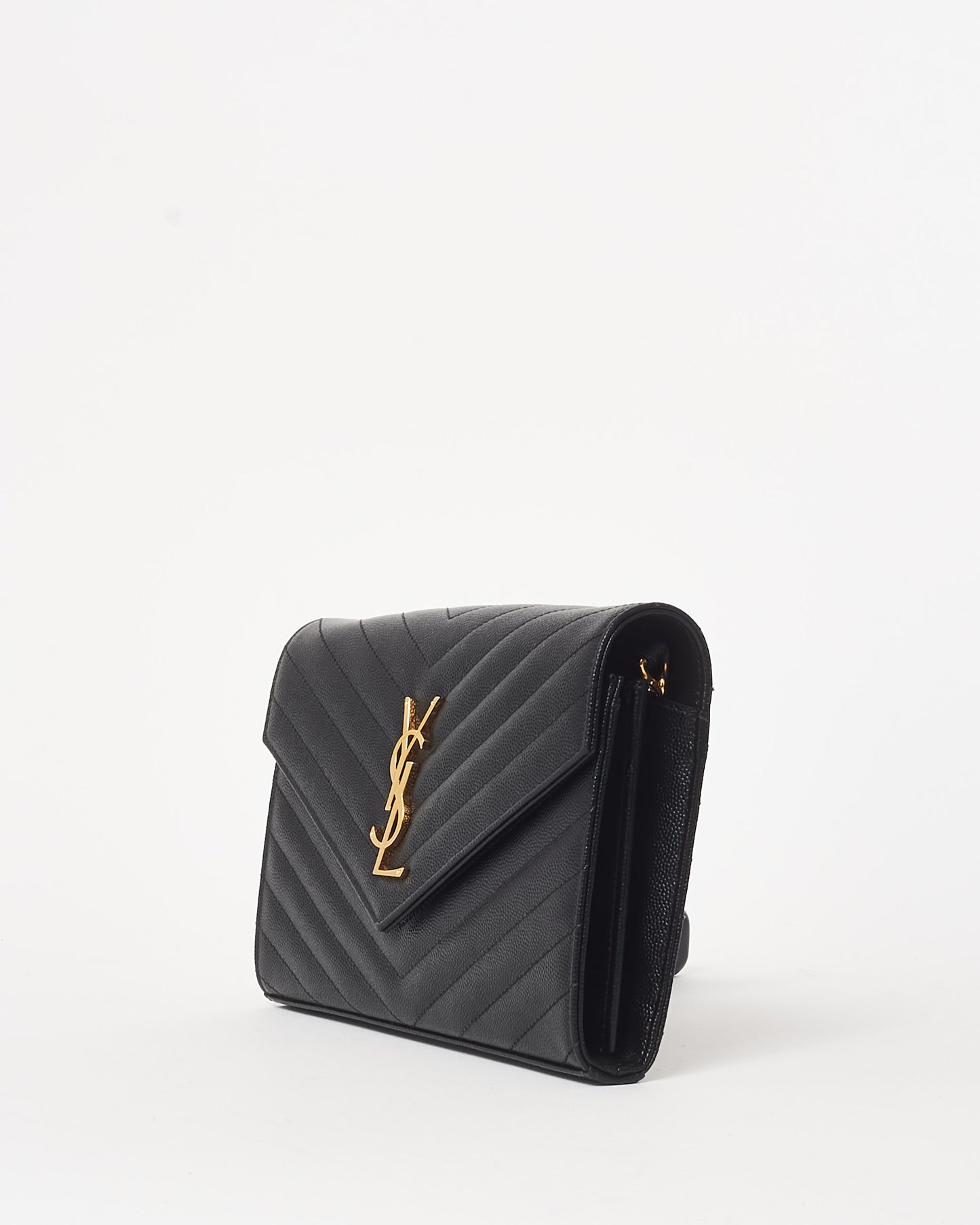 Saint Laurent Black Leather GHW Cassandra Envelope Classic Wallet On Chain