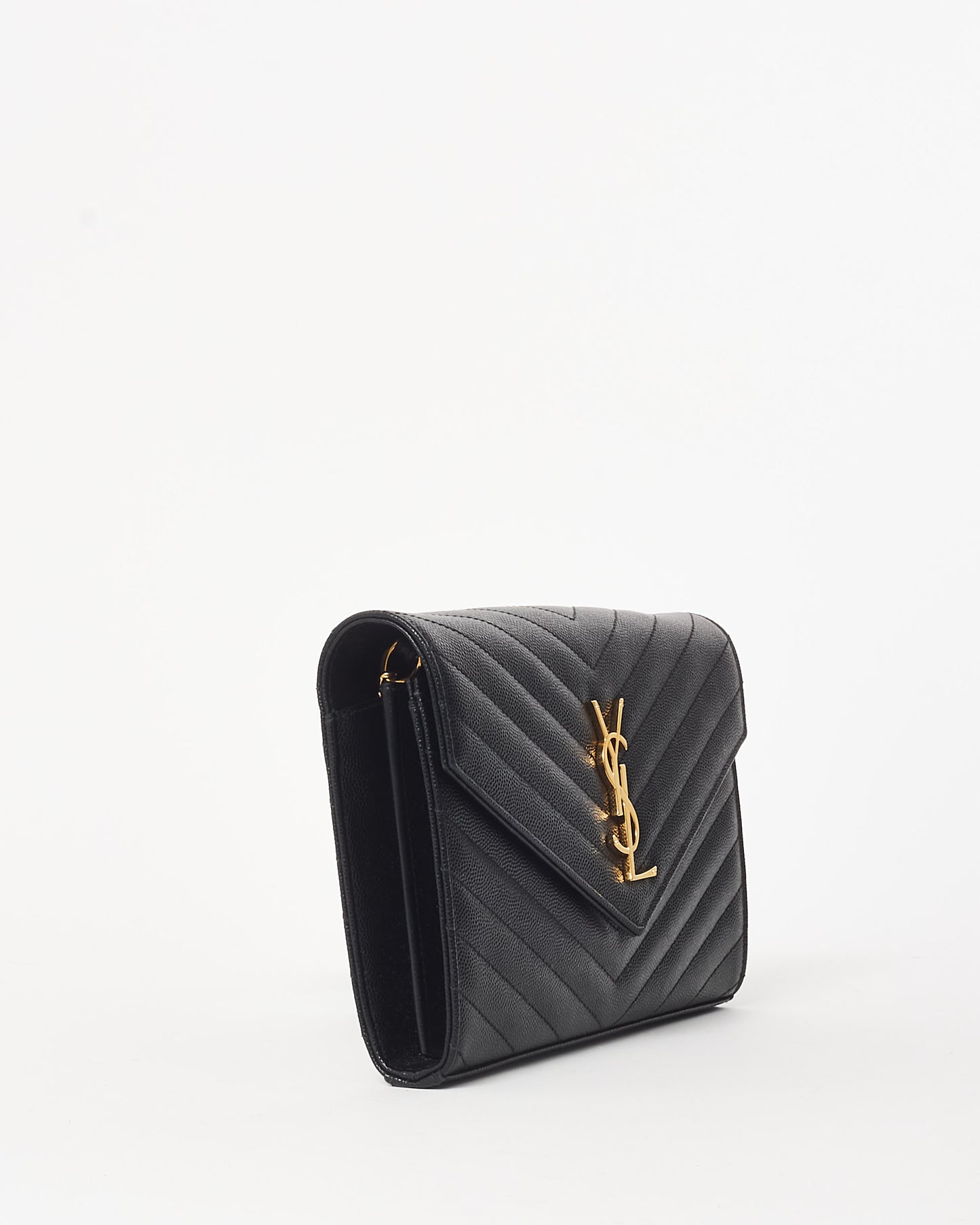 Saint Laurent Black Leather GHW Cassandra Envelope Classic Wallet On Chain