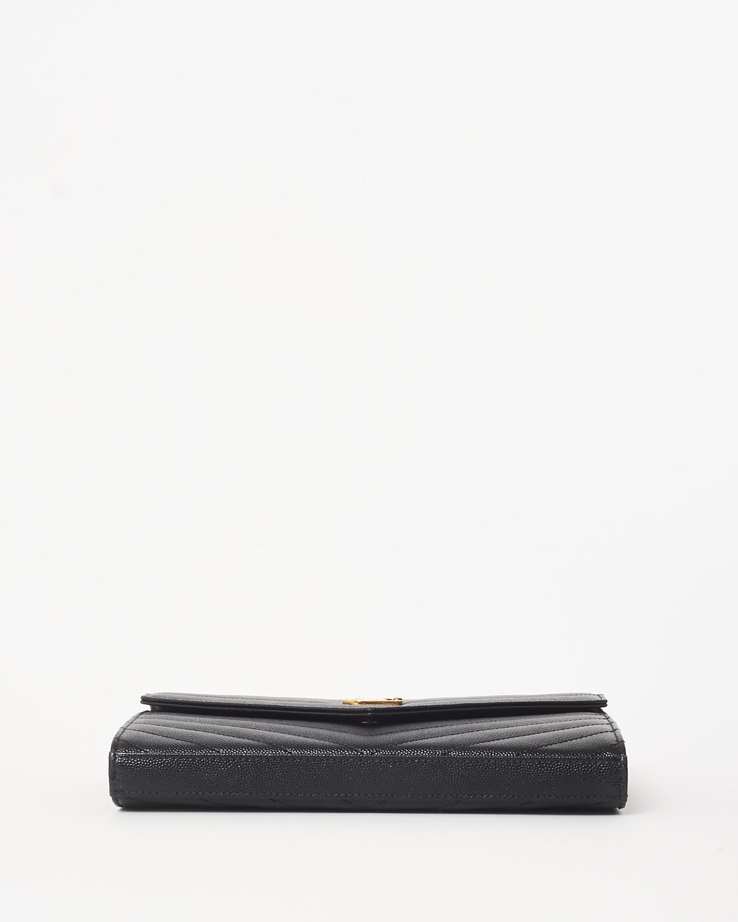 Saint Laurent Black Leather GHW Cassandra Envelope Classic Wallet On Chain