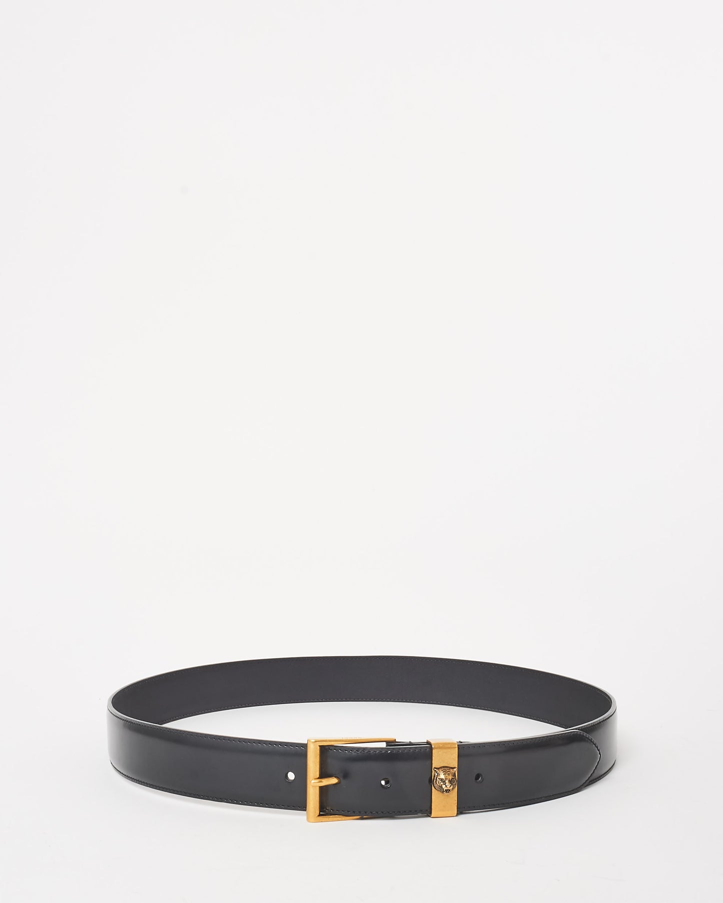 Gucci Black Leather Gold Tiger Buckle Belt - 100/40