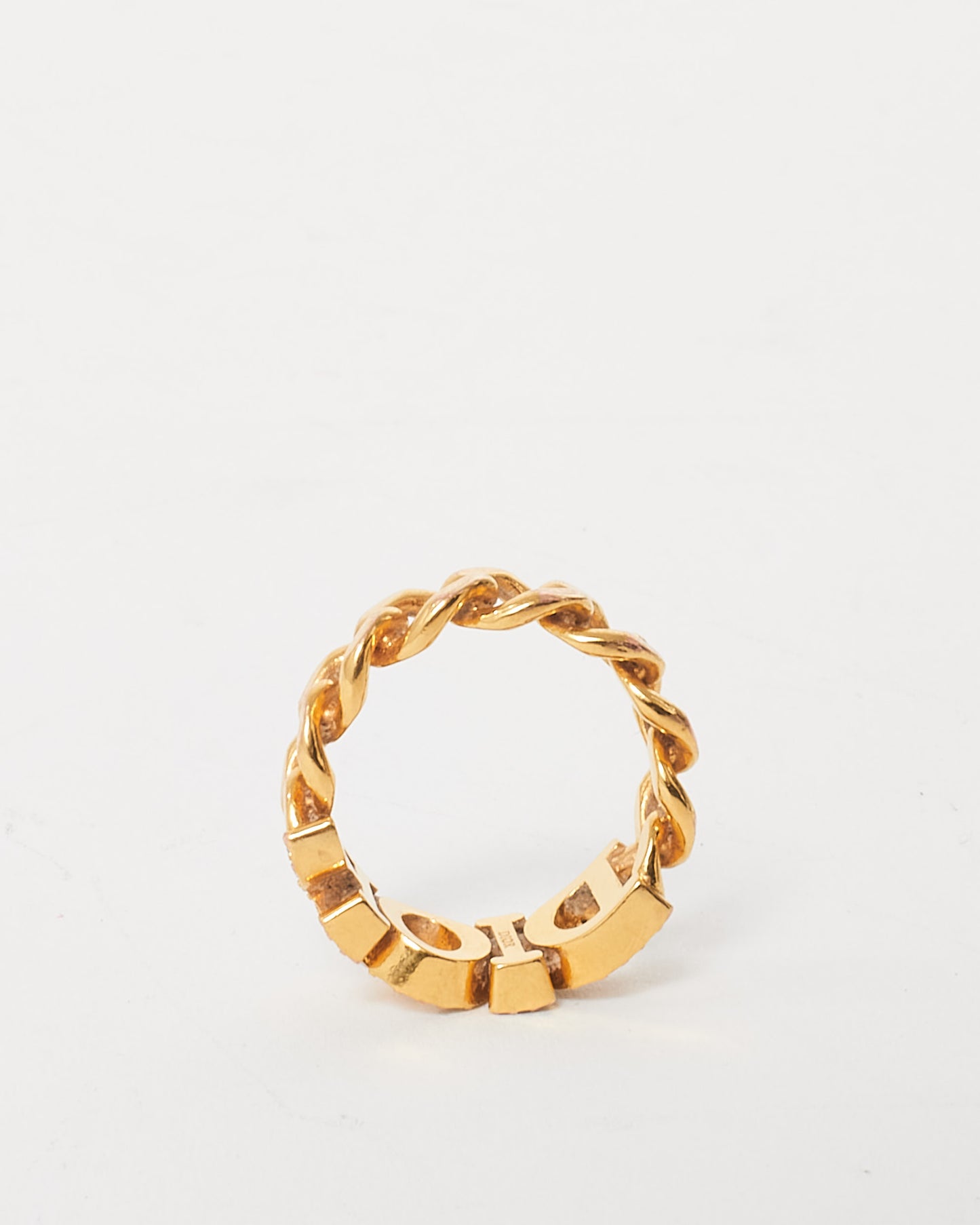 Dior Gold Logo Pavé Chain Evolution Ring - S