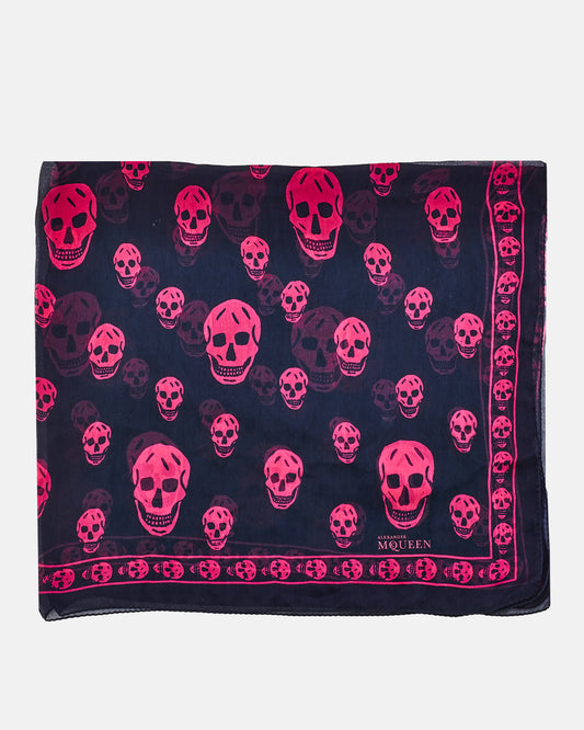 Alexander McQueen Black 
Pink Skull Chiffon Scarf