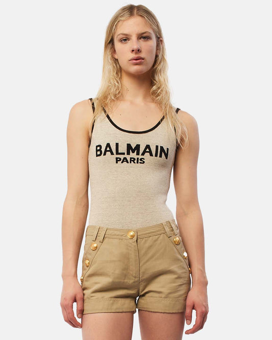 Balmain Beige Logo Bodysuit - 36