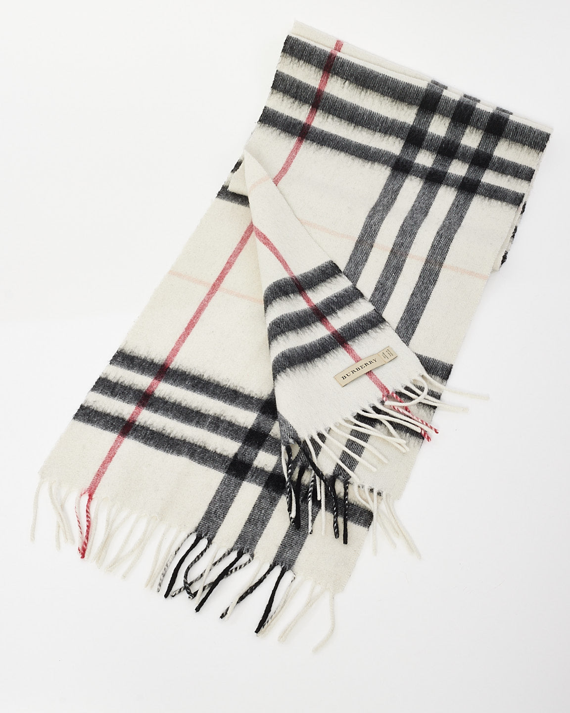 Burberry White Red Black Plaid Cashmere Scarf