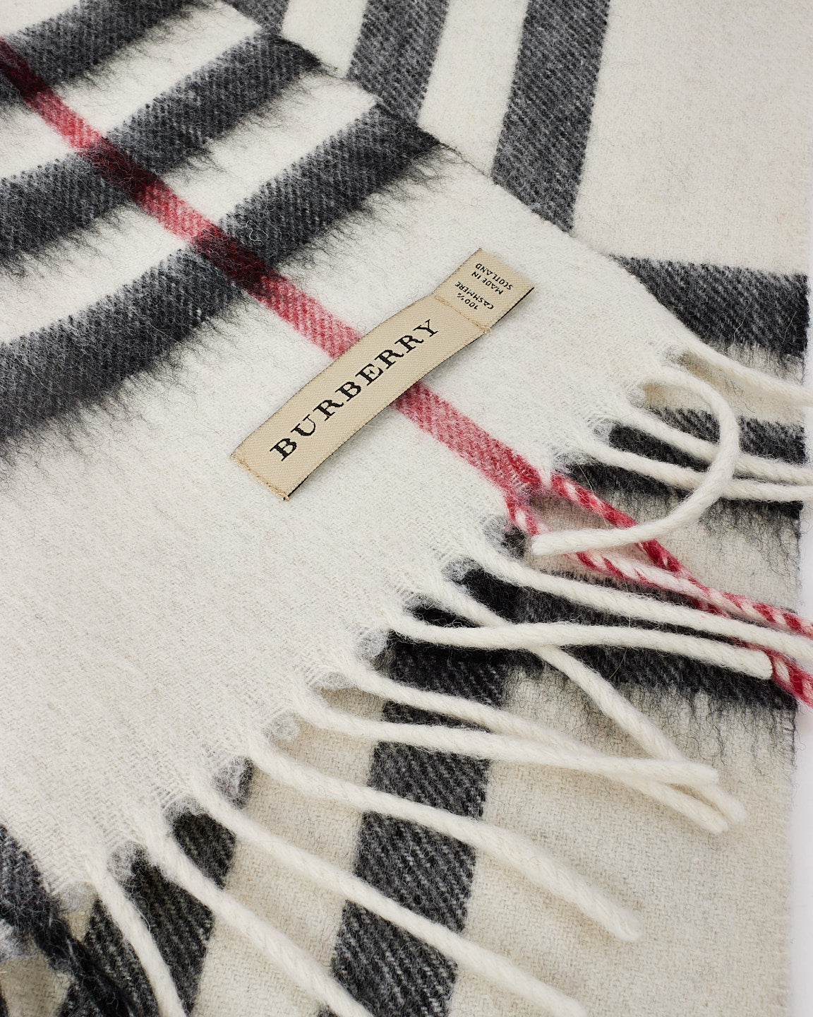 Burberry White Red Black Plaid Cashmere Scarf