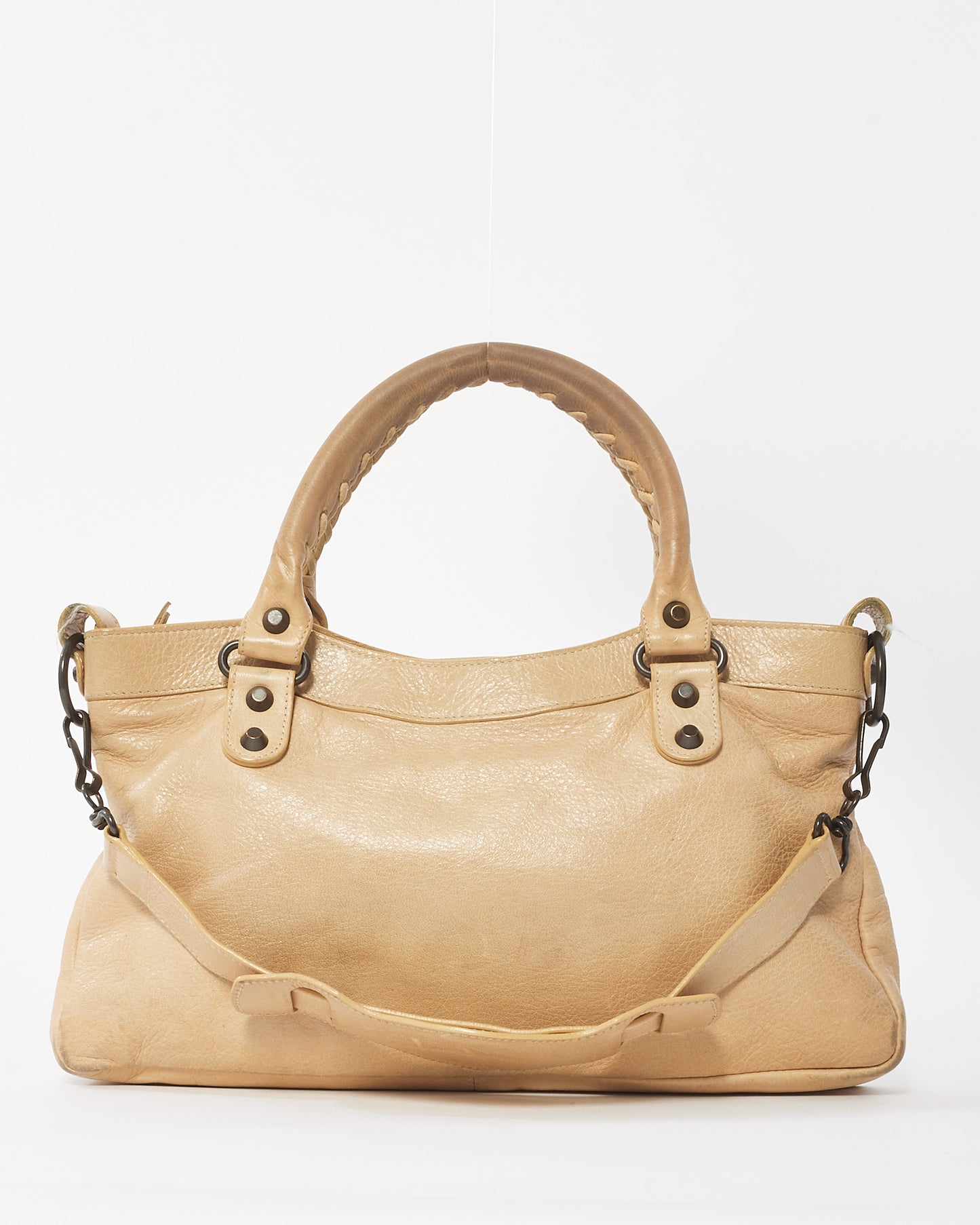 Balenciaga Beige Leather Gunmetal Stud Classic First 2Way Bag