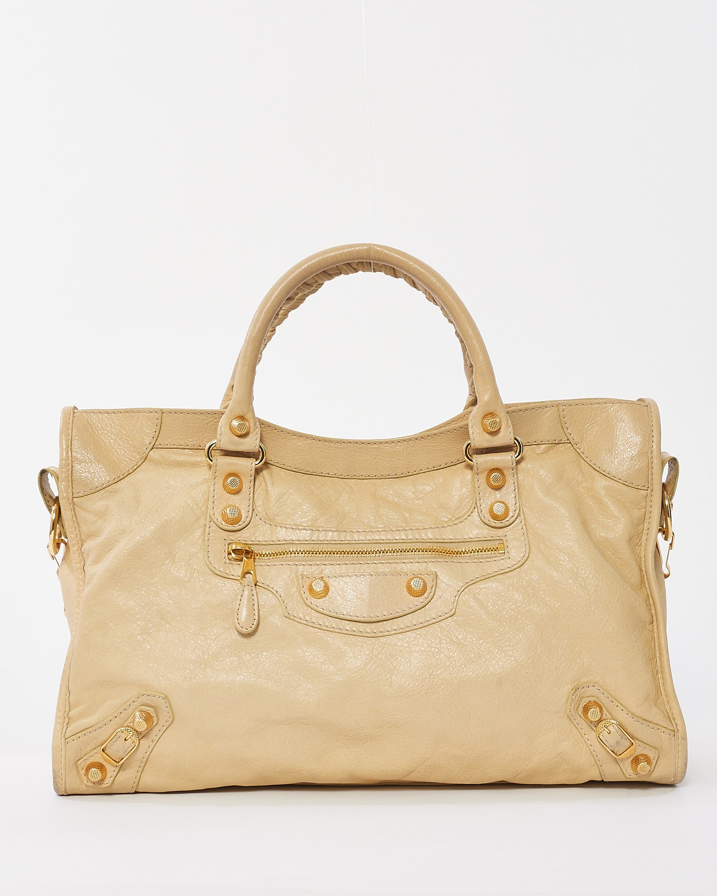 Balenciaga Beige Leather Giant 12 Gold Motocross City Bag