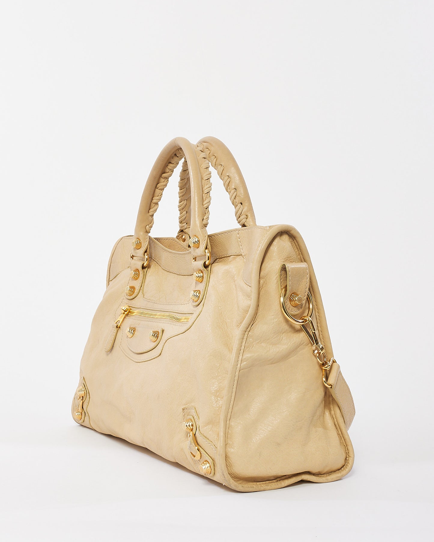 Balenciaga Beige Leather Giant 12 Gold Motocross City Bag