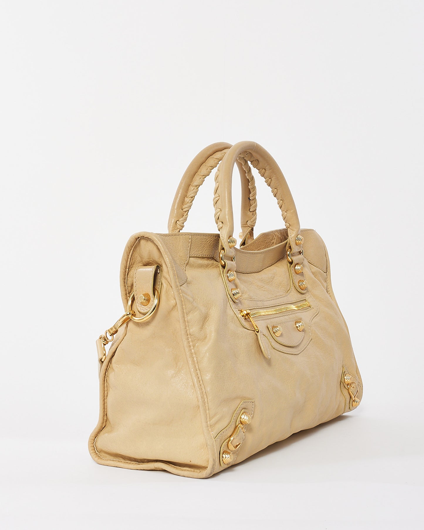 Balenciaga Beige Leather Giant 12 Gold Motocross City Bag