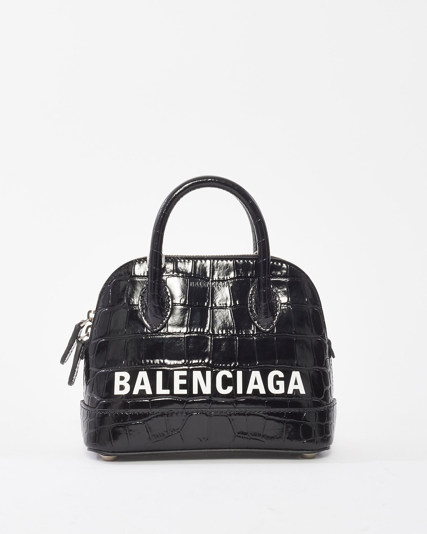 Balenciaga Black Crocodile Embossed Ville Mini Top Handle Bag w/ Strap