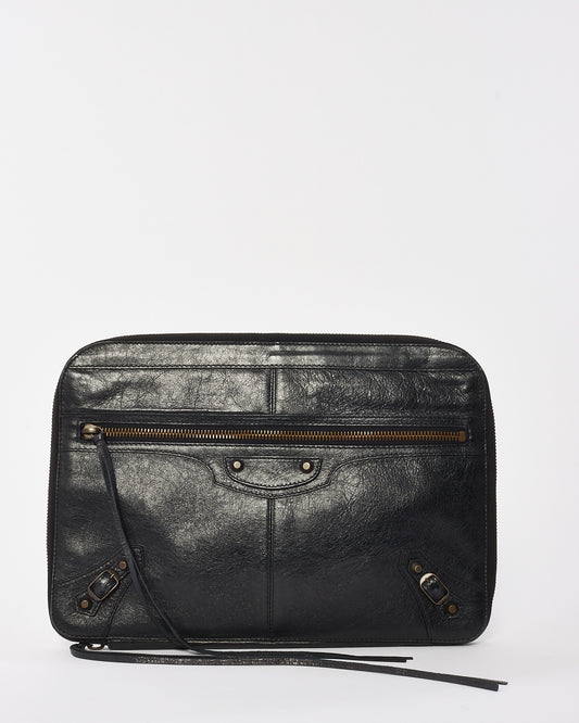 Balenciaga Black Leather Motocross Laptop Case/Pouch