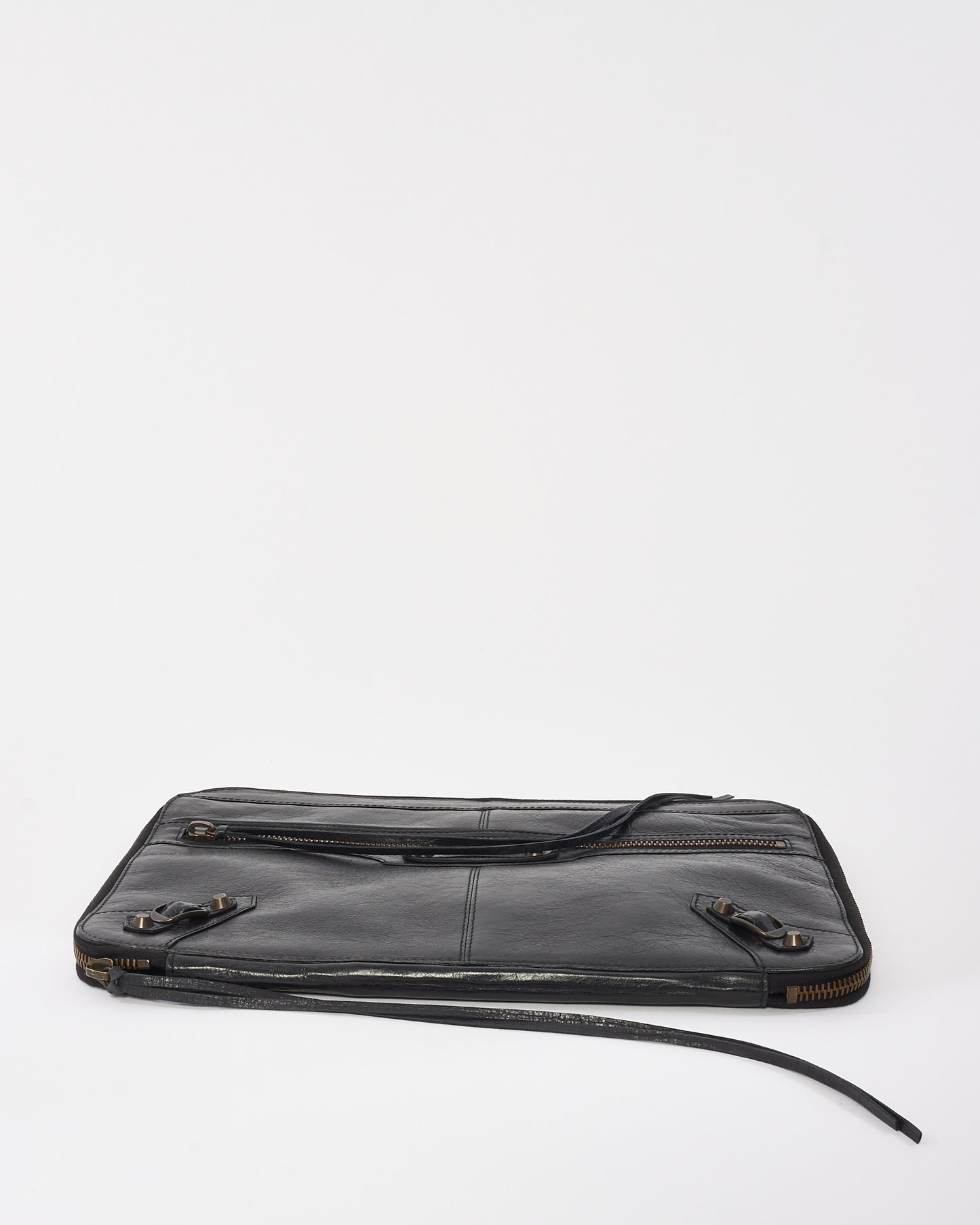 Balenciaga Black Leather Motocross Laptop Case/Pouch