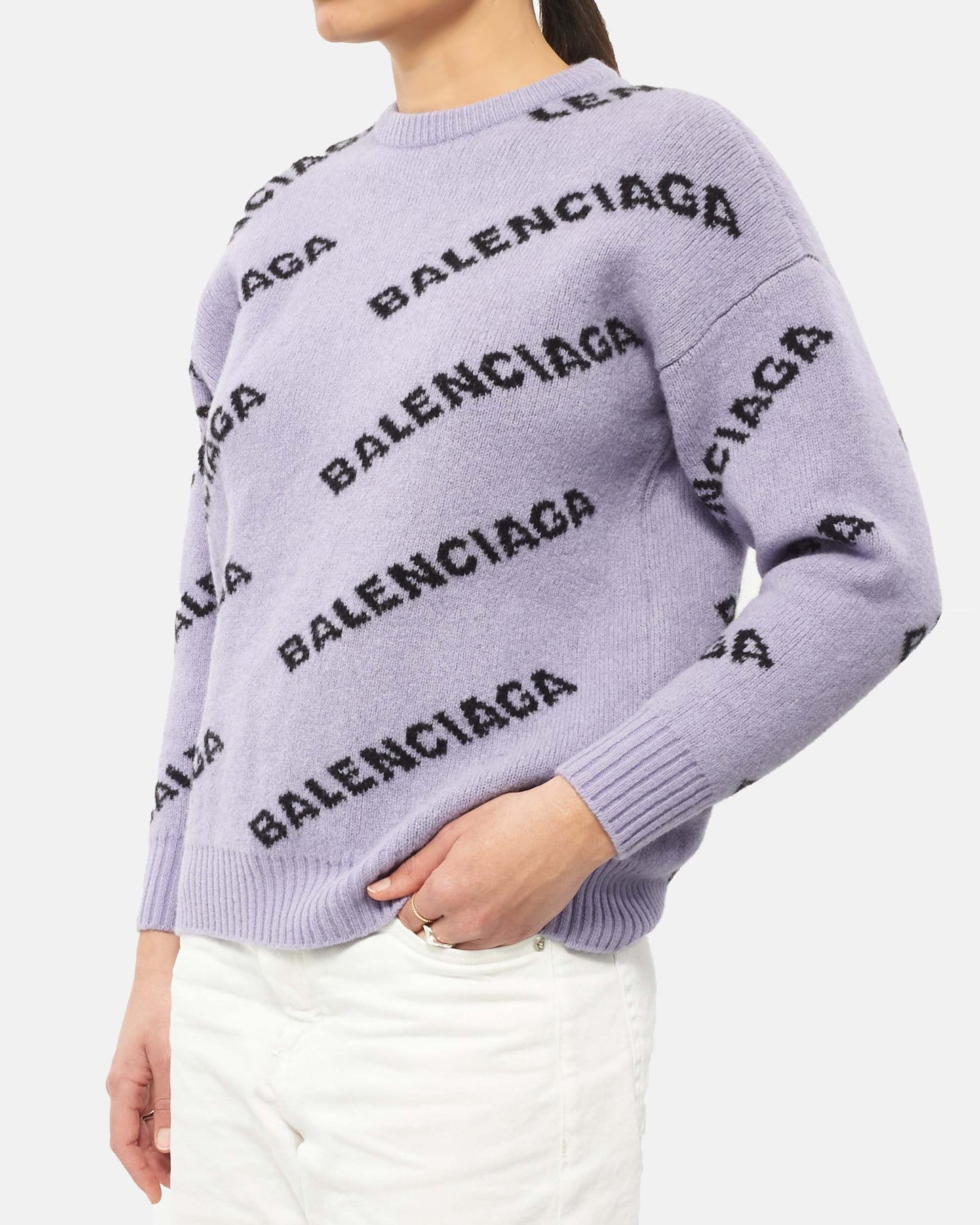 Balenciaga Purple All Over-Sized Logo Print Sweater - XS