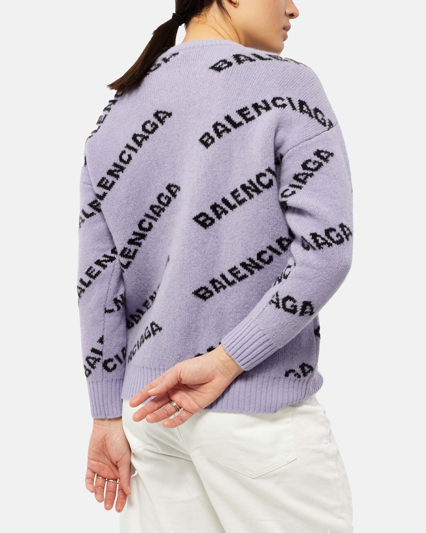 Balenciaga Purple All Over-Sized Logo Print Sweater - XS