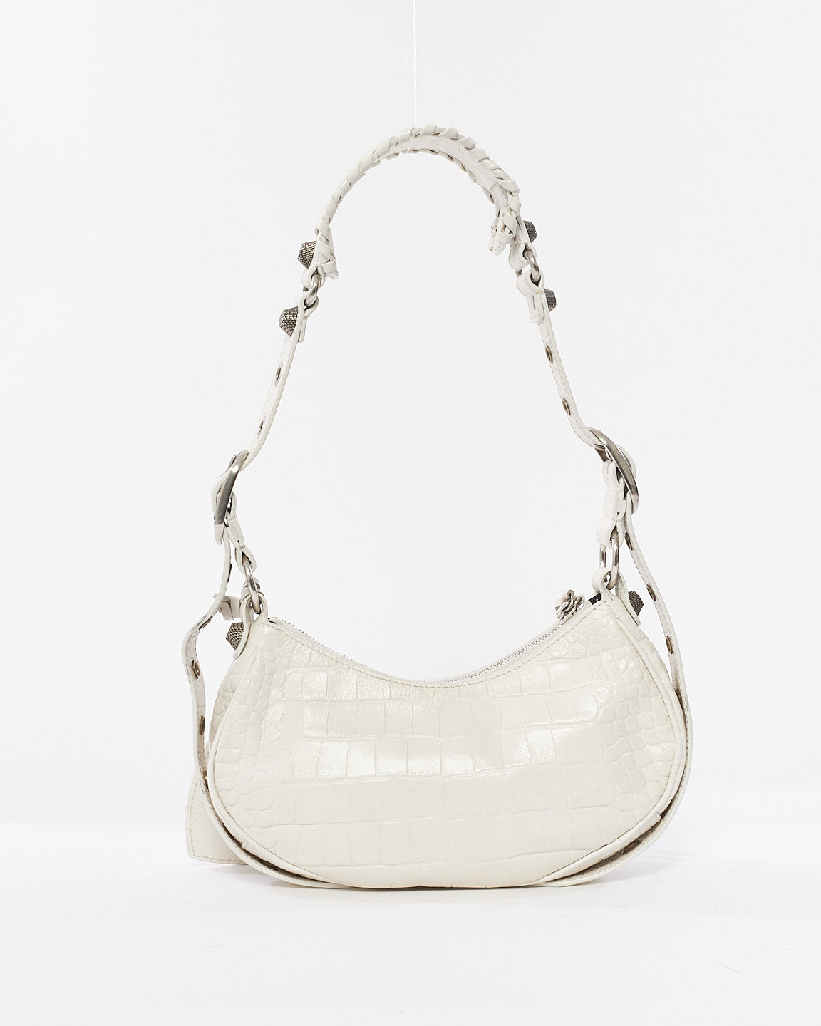 Balenciaga White Arena Lambskin Leather Le Cagole XS Shoulder Bag