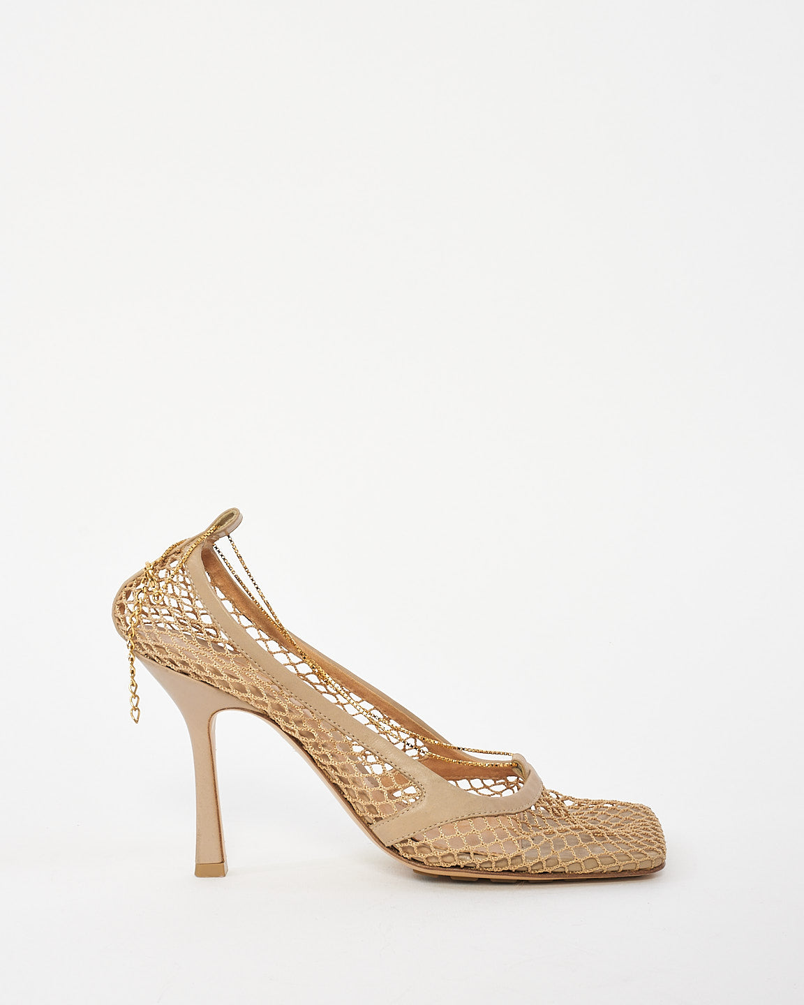 Bottega Veneta Beige Mesh Chain Link Accents Stretch Pumps - 38.5