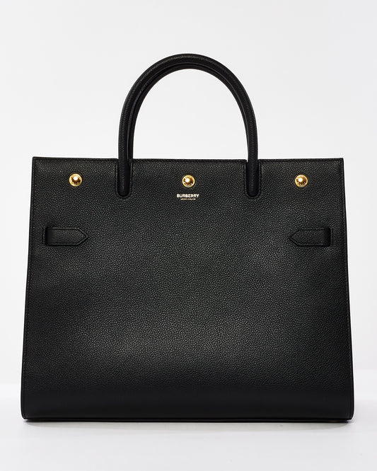 Burberry Black Leather Medium Title Tote Bag