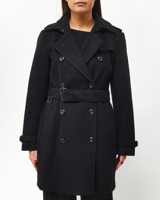 Burberry Black Wool Belted Midi Trench Coat - US 8