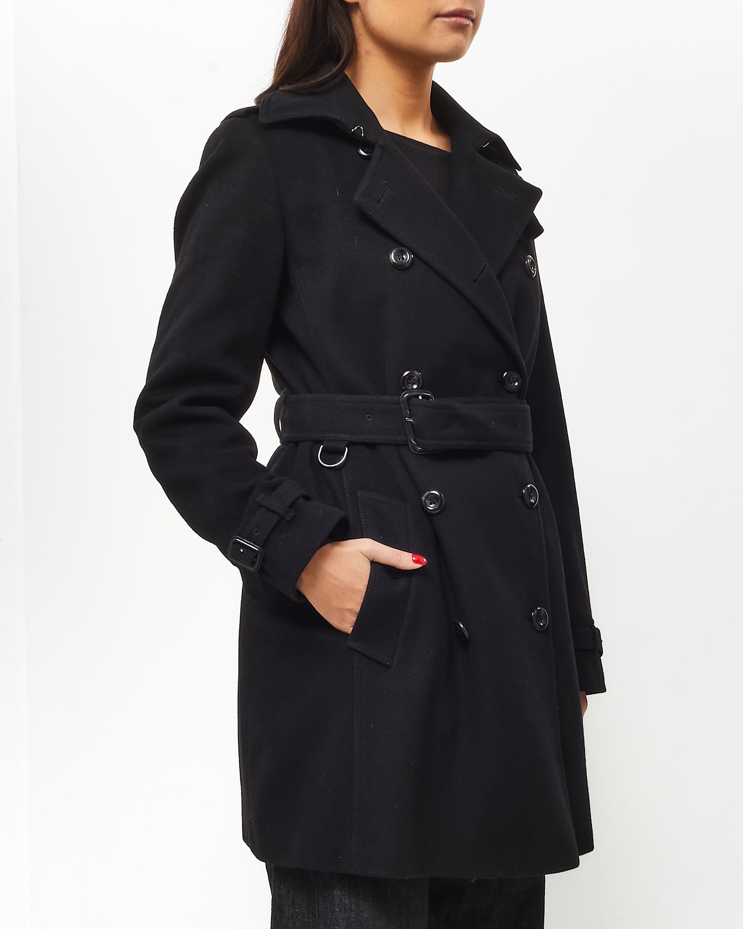 Burberry Black Wool Belted Midi Trench Coat - US 8