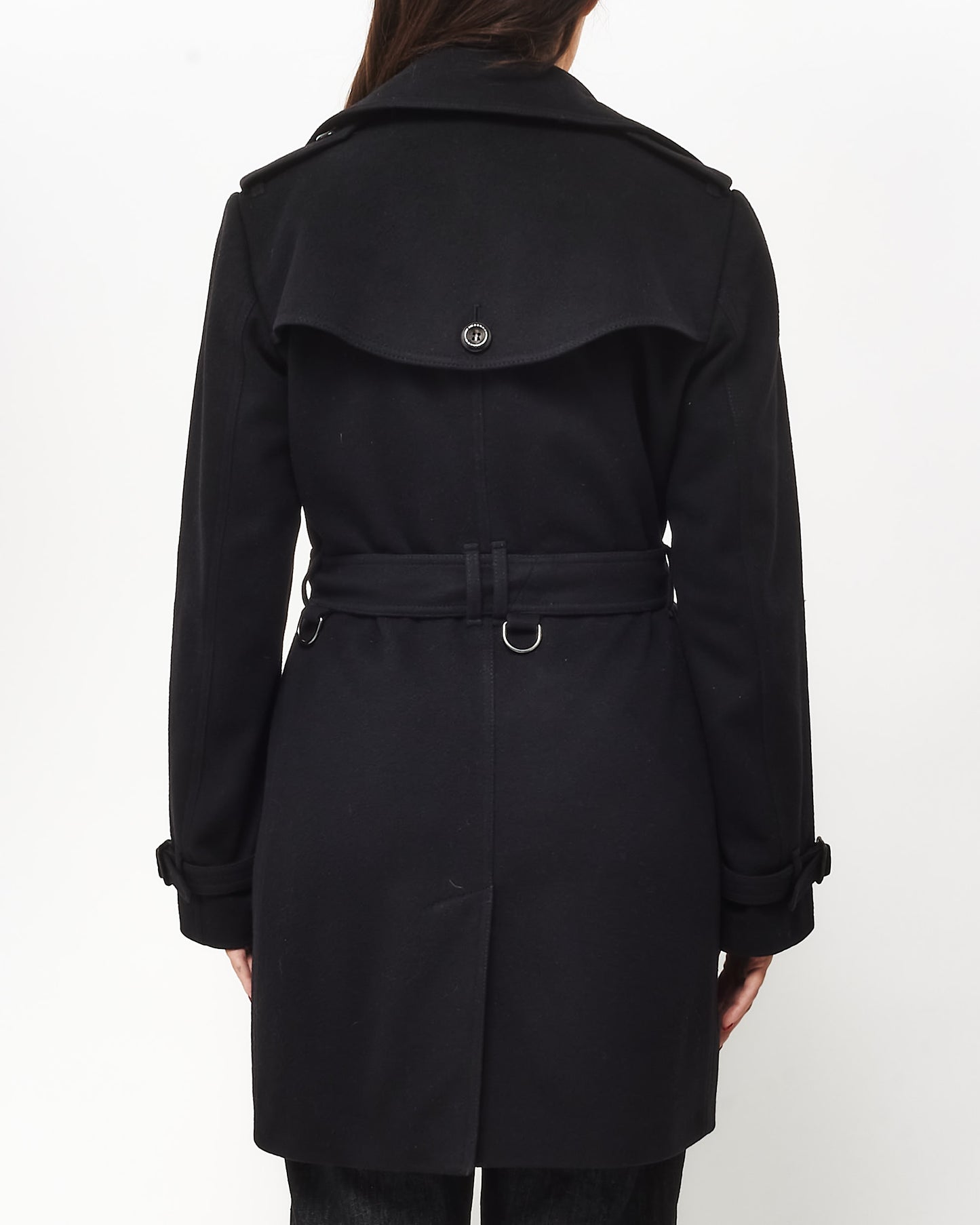 Burberry Black Wool Belted Midi Trench Coat - US 8