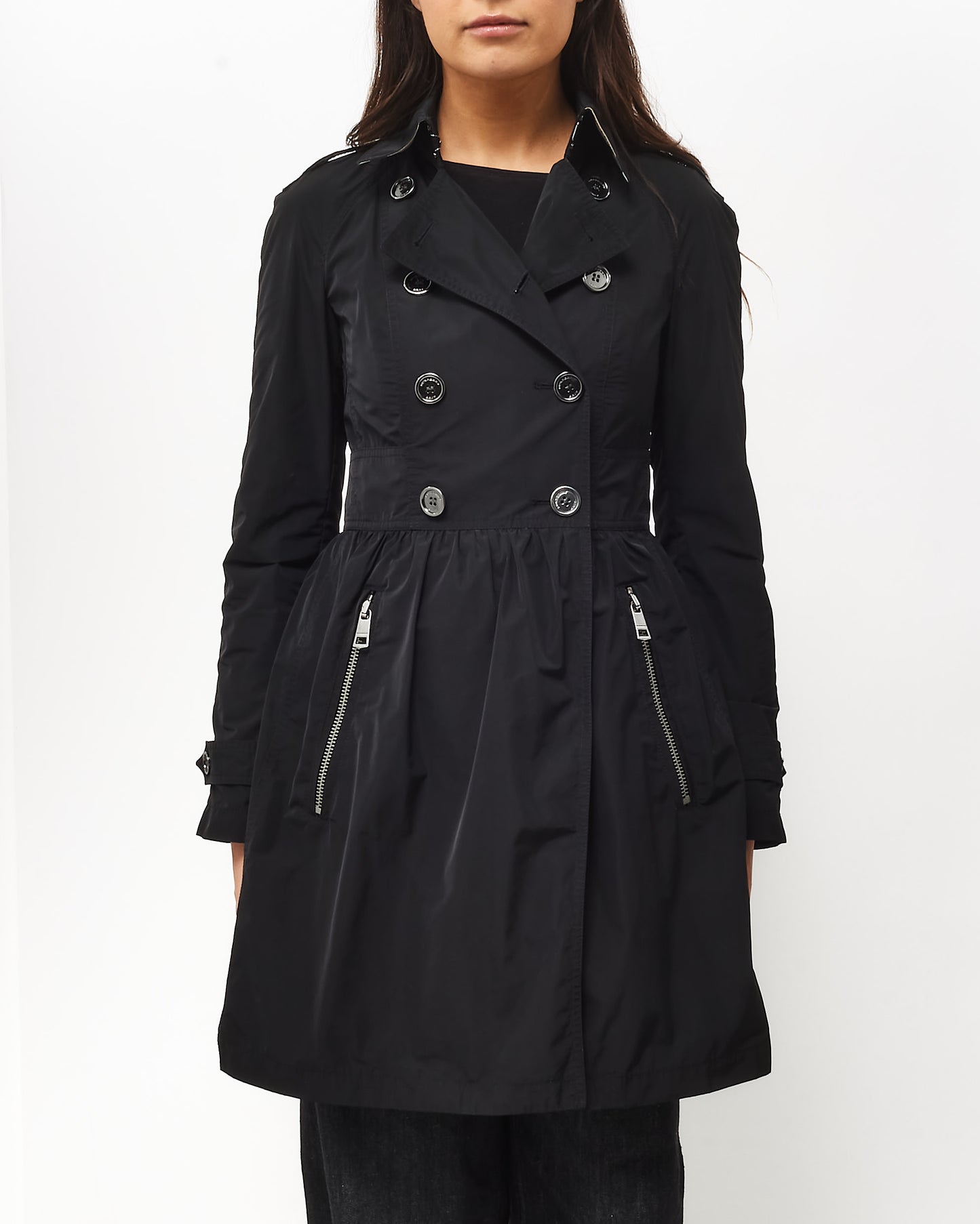 Burberry Black Nylon Double Breasted Zipper Trench Coat - 4