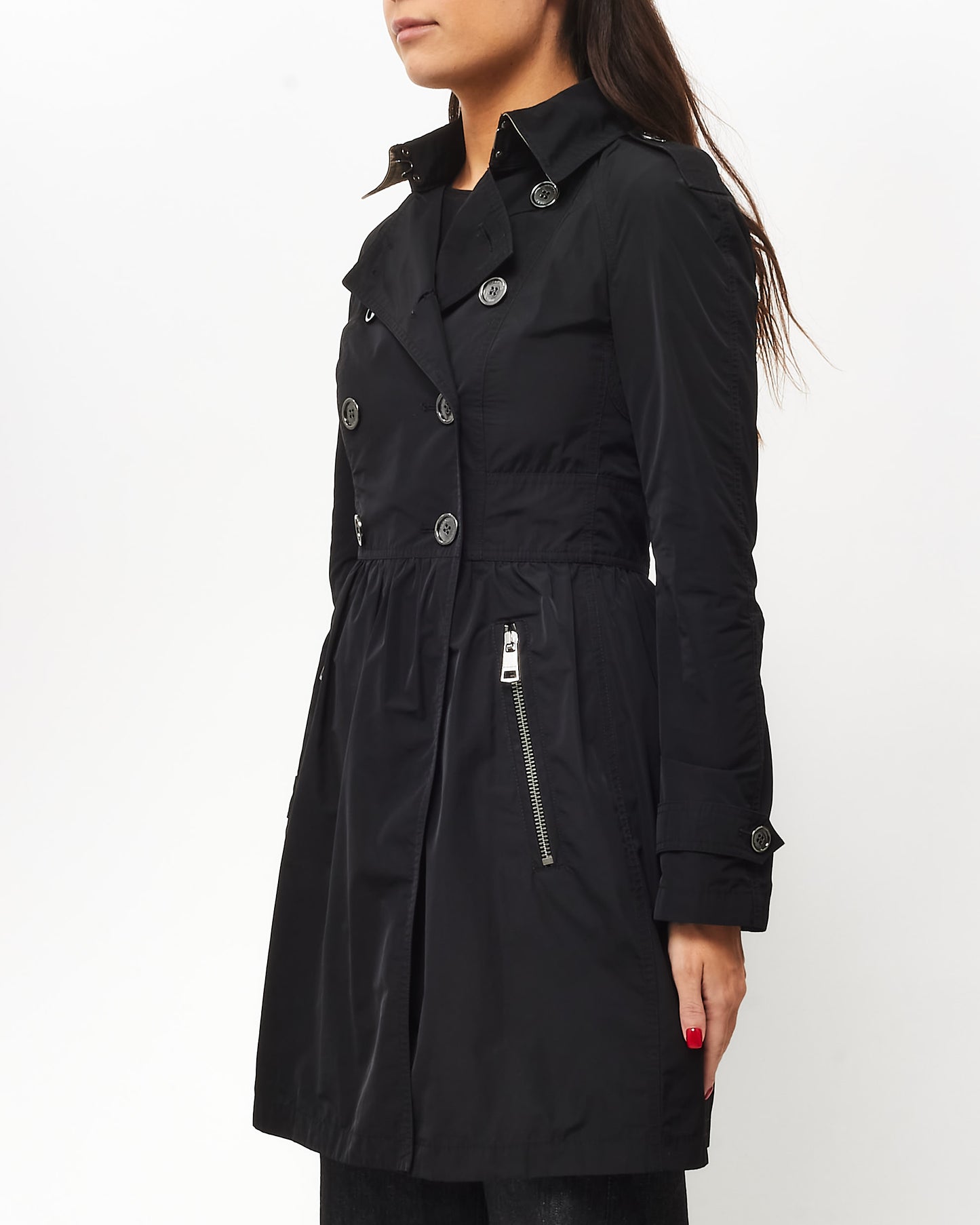 Burberry Black Nylon Double Breasted Zipper Trench Coat - 4