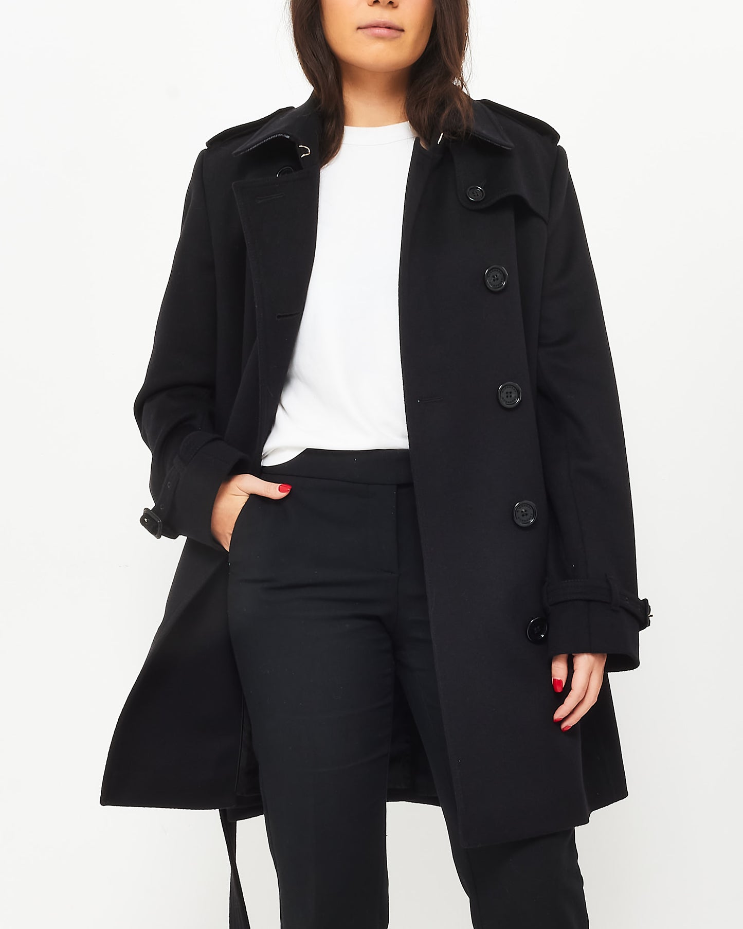 Burberry Black Wool 
Cashmere Double Breasted Belted Coat - US 12