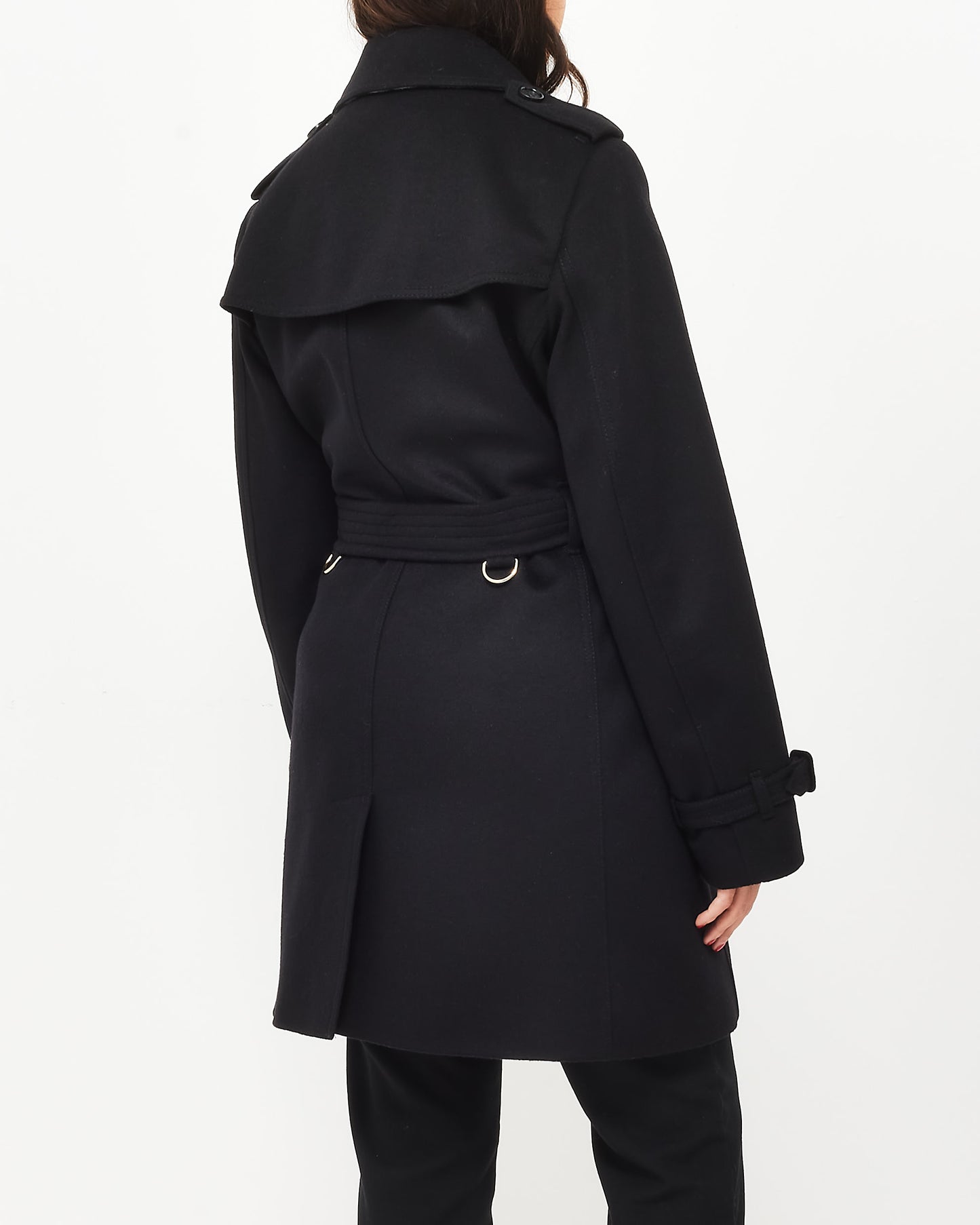 Burberry Black Wool 
Cashmere Double Breasted Belted Coat - US 12