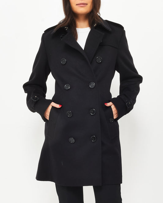 Burberry Black Wool 
Cashmere Double Breasted Belted Coat - US 12