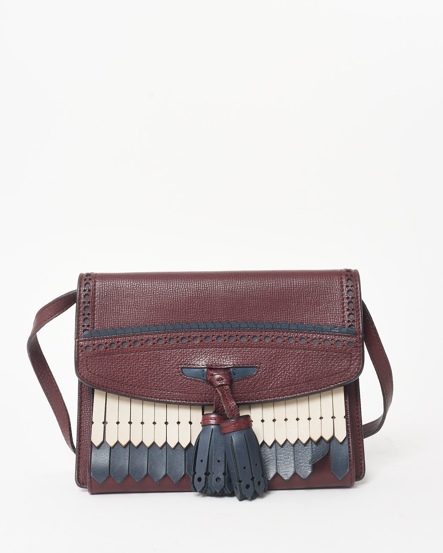 Burberry Burgundy Navy 
White Leather Tassel Macken Crossbody Bags