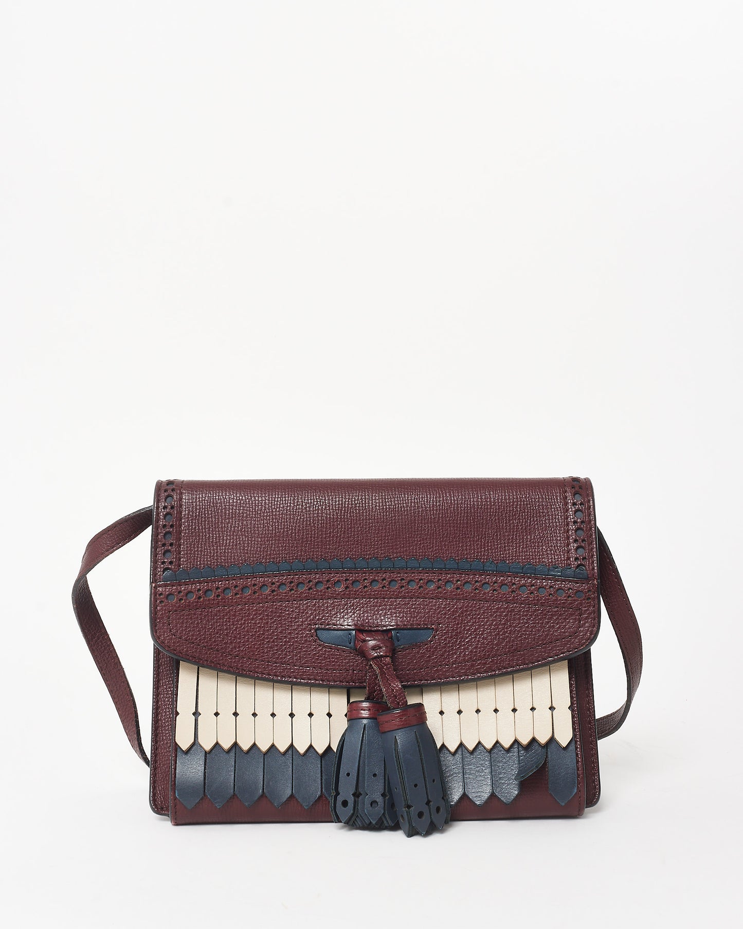 Burberry Burgundy Navy 
White Leather Tassel Macken Crossbody Bags