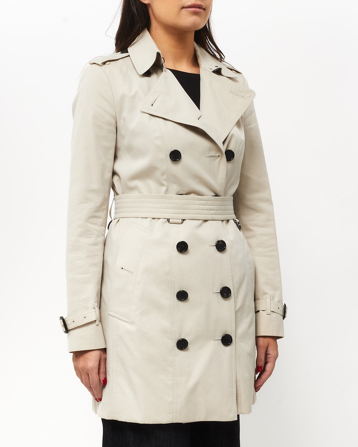 Burberry Light Beige Cotton Check Lined Mid-Length Trench Coat - US 6