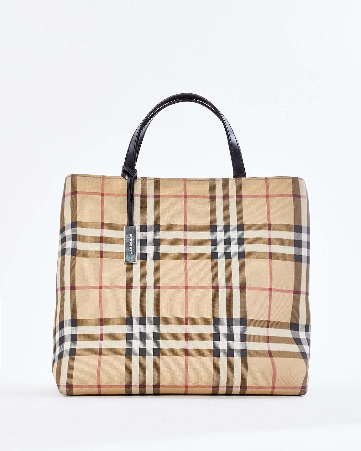 Burberry Beige Nova Check Coated Canvas Top Handle Tote Bag