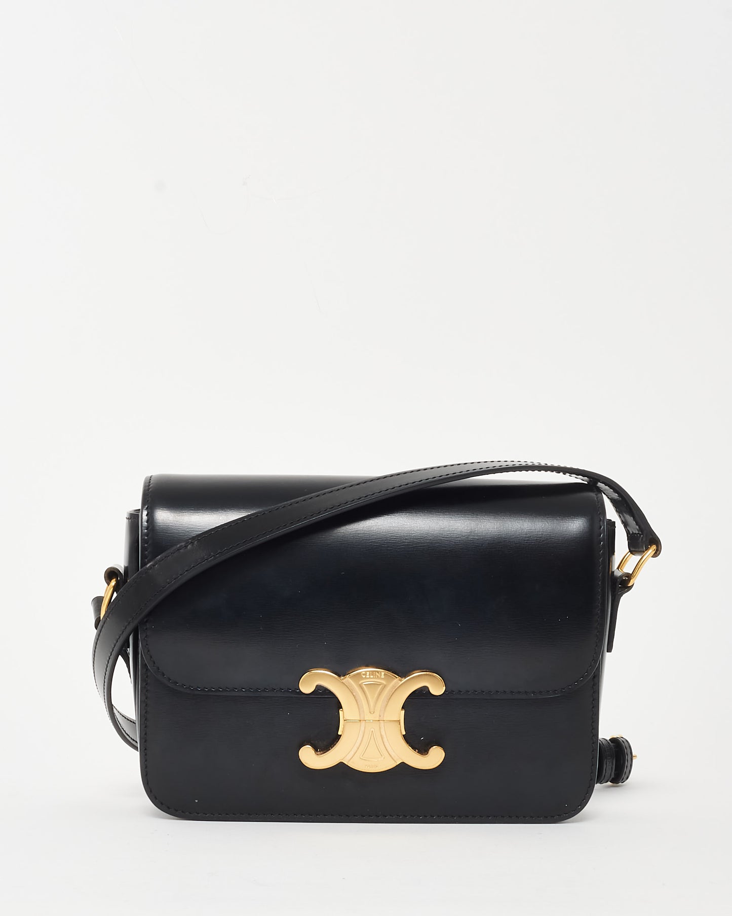 Celine Black Smooth Leather Teen Triomphe Crossbody Bag