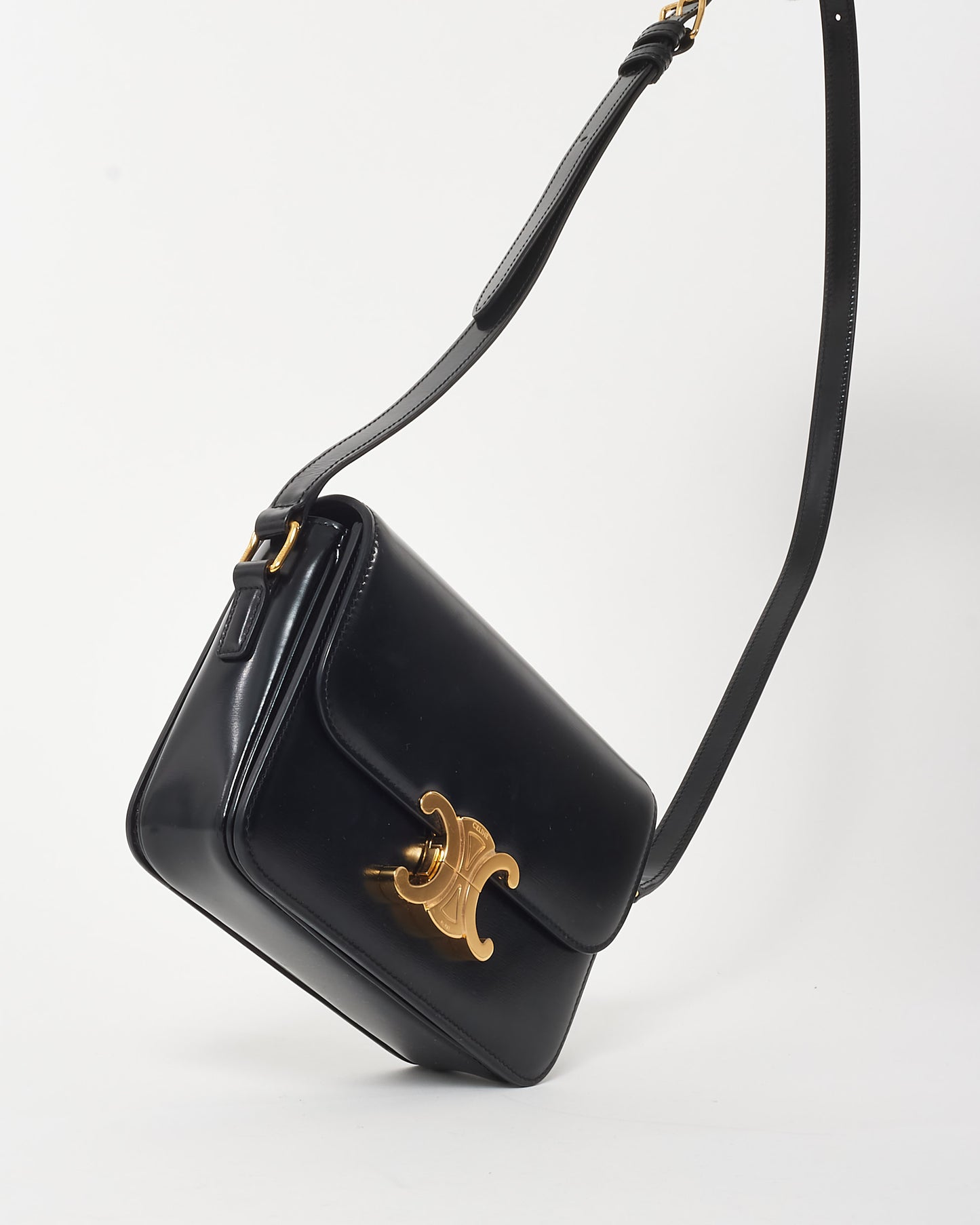 Celine Black Smooth Leather Teen Triomphe Crossbody Bag