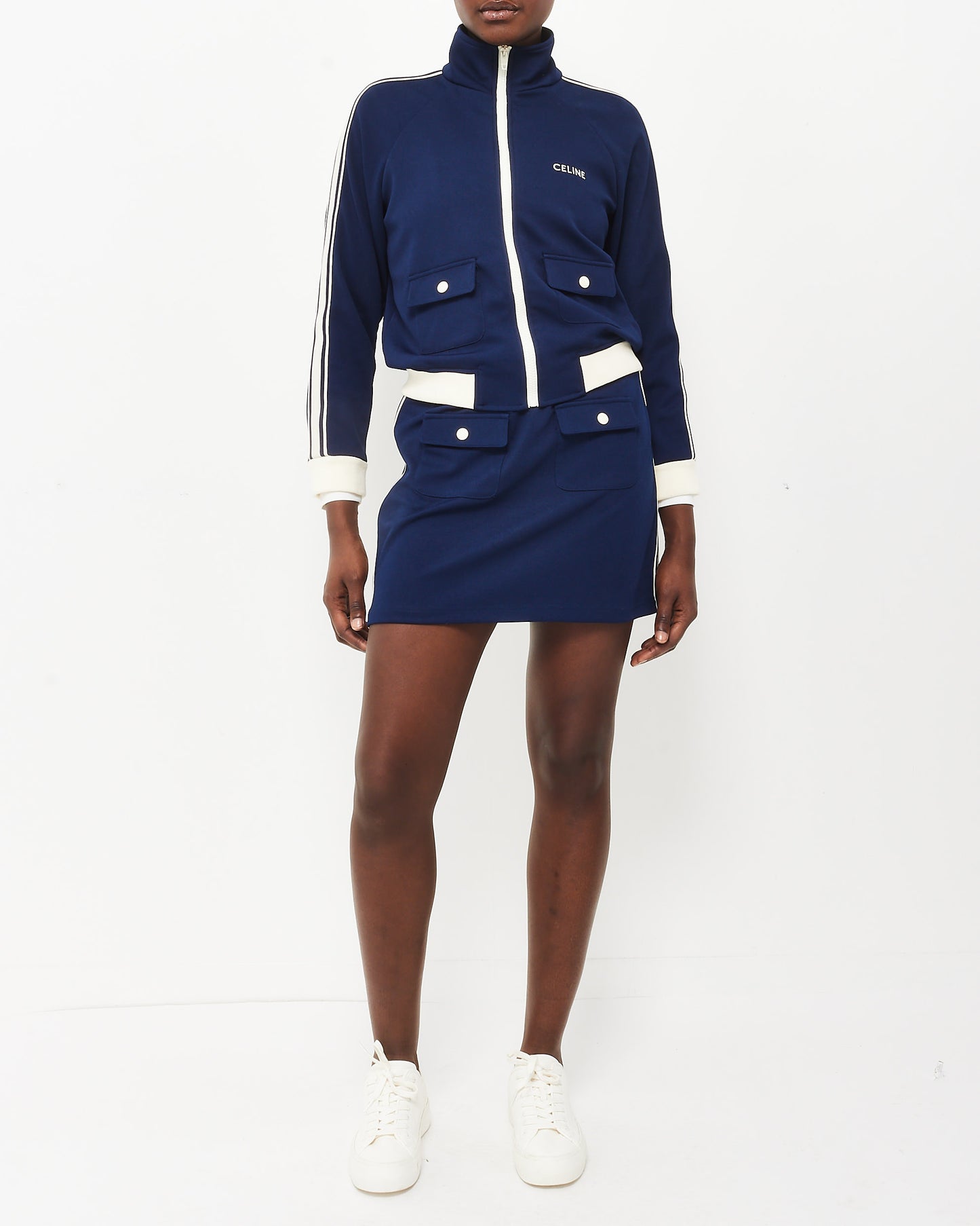 Celine Royal Blue 
White Skirt (L) 
Jacket (M) Tracksuit Set