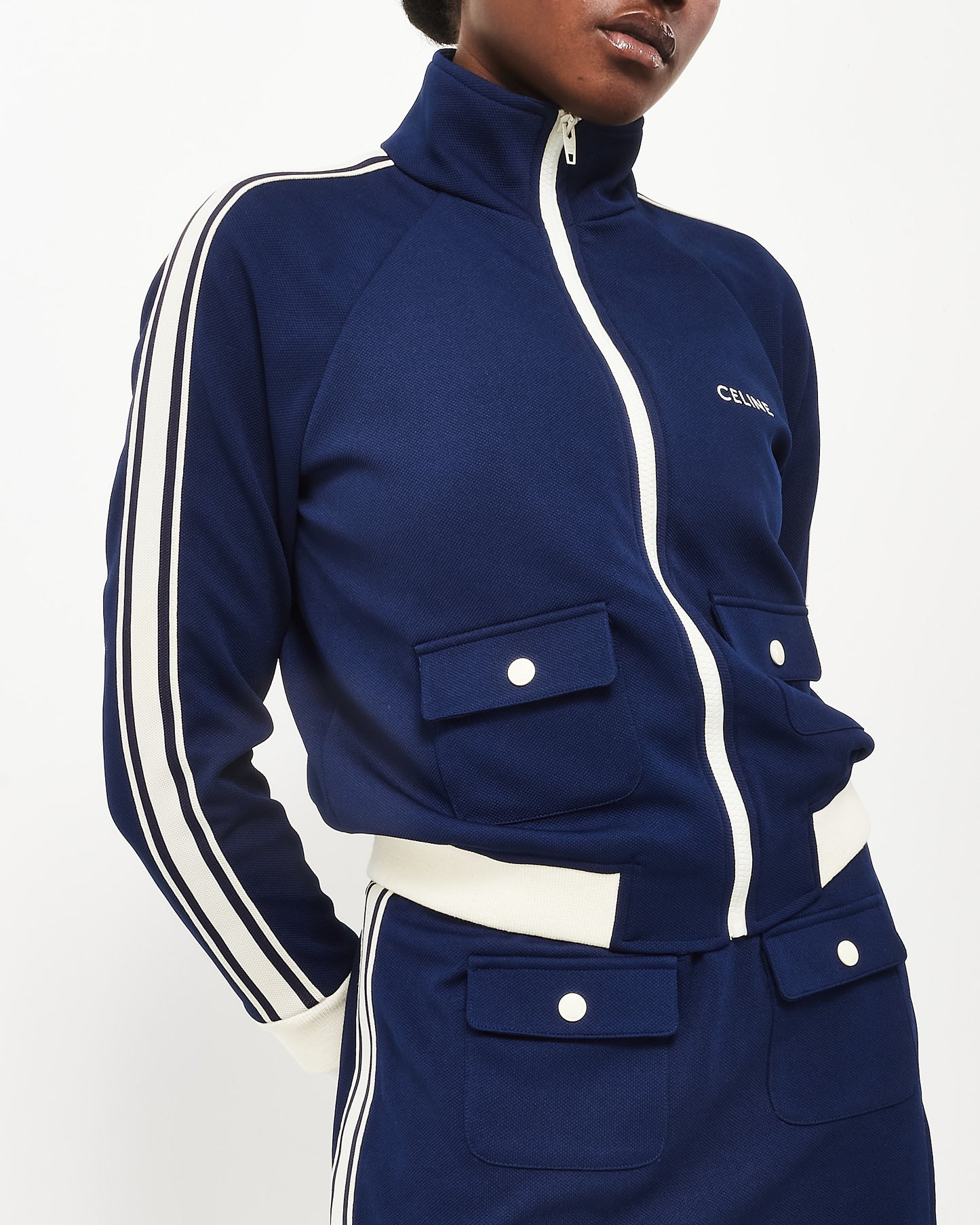 Celine Royal Blue 
White Skirt (L) 
Jacket (M) Tracksuit Set