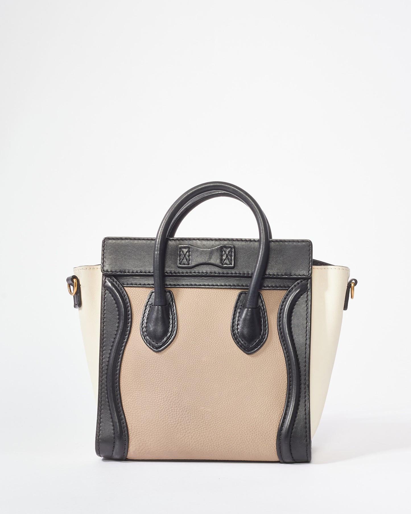 Celine Tri-Color Beige/Black/White Leather Nano Luggage Bag