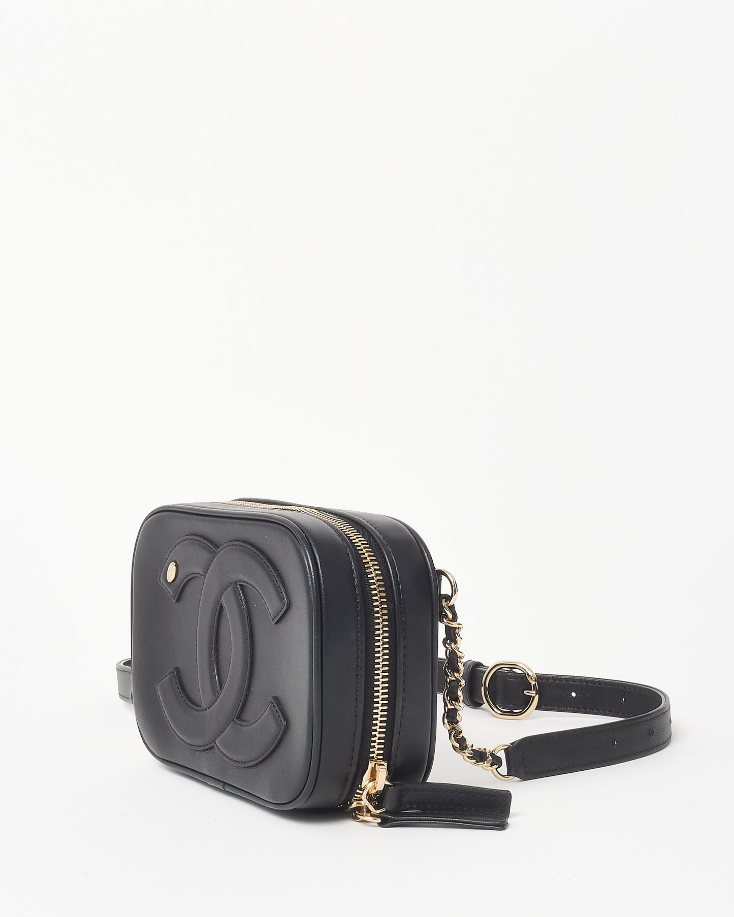 Chanel Black Lambskin Leather Embossed Logo Belt Bag