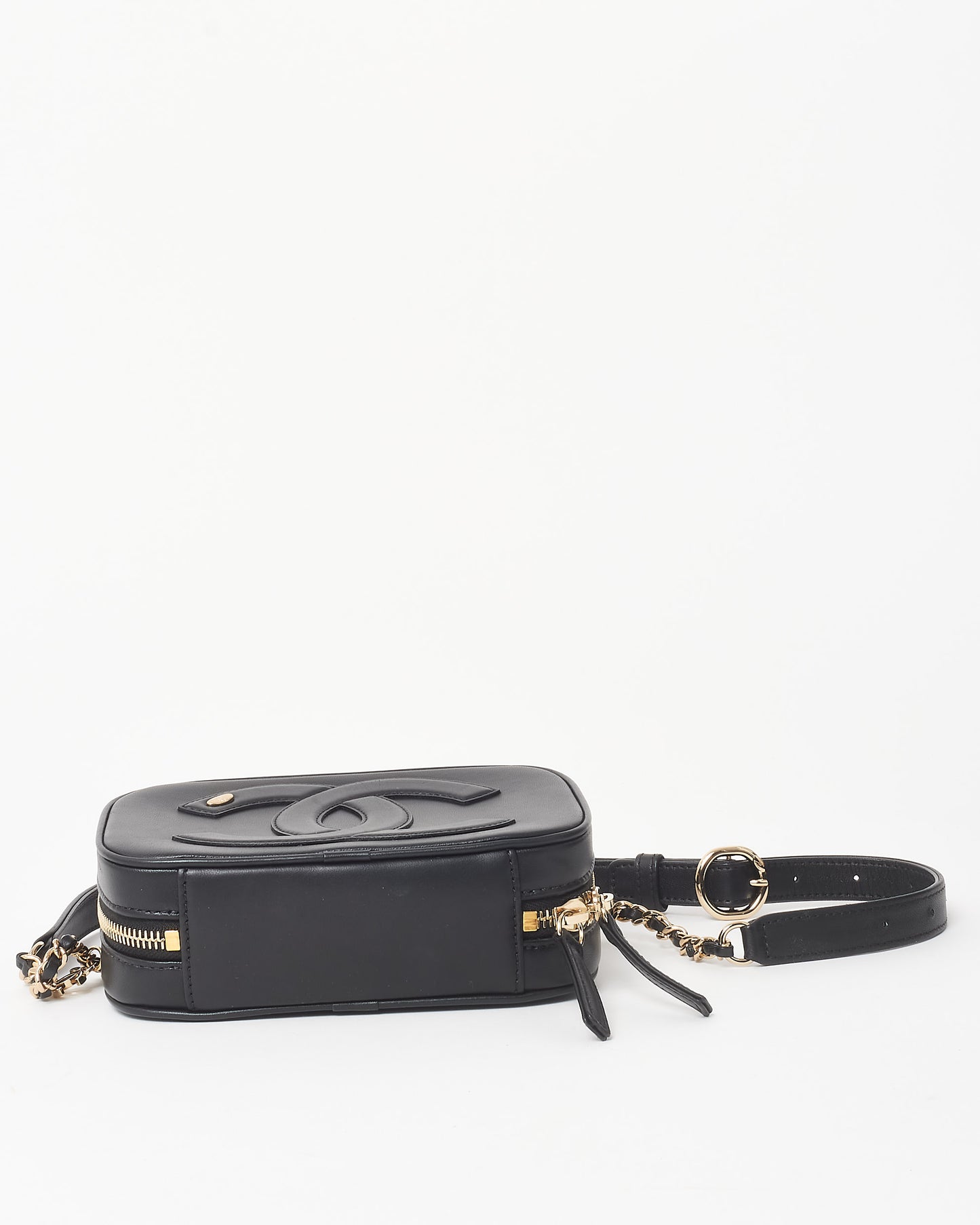 Chanel Black Lambskin Leather Embossed Logo Belt Bag