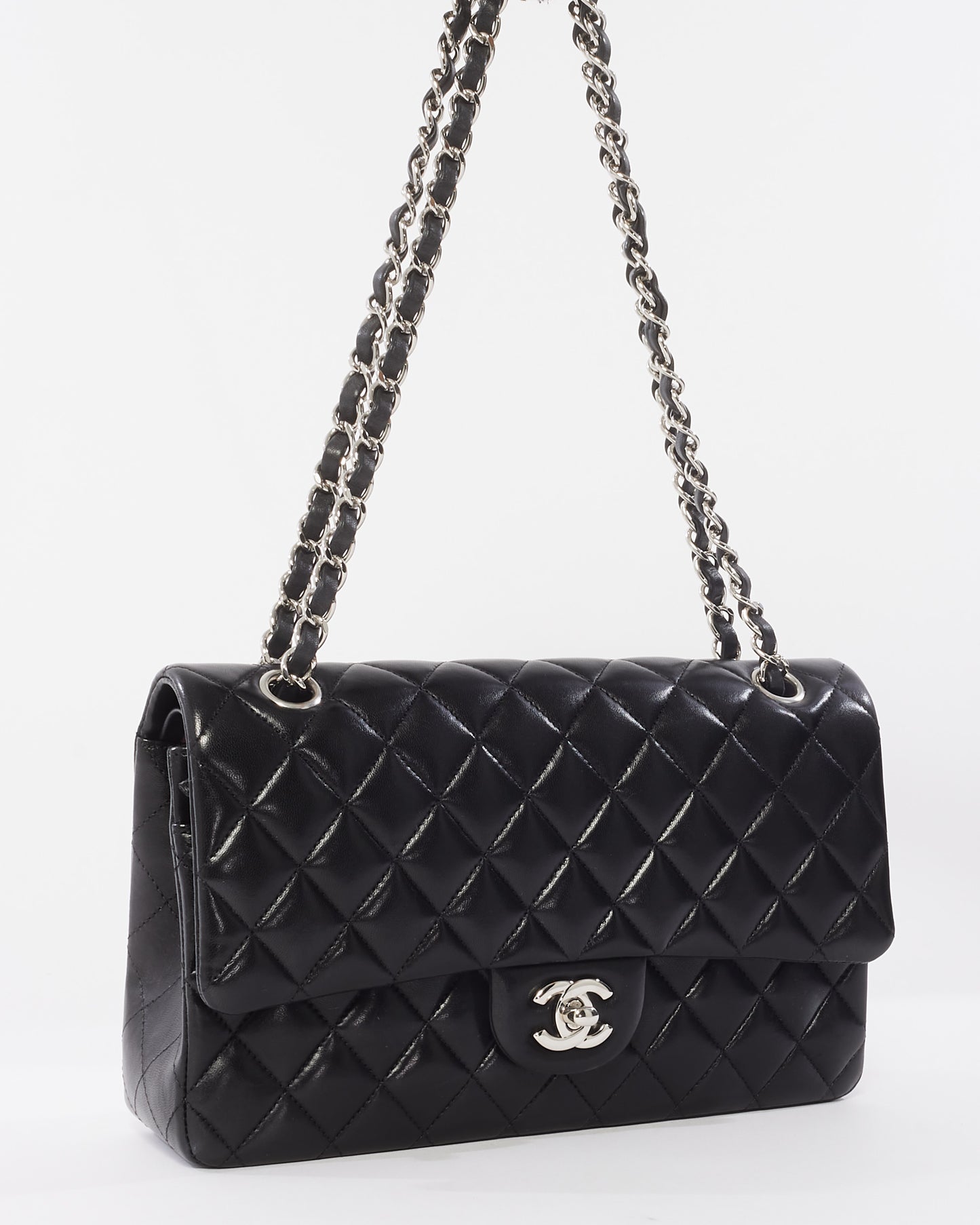 Chanel Black Lambskin Leather Medium Classic Double Flap Bag SHW