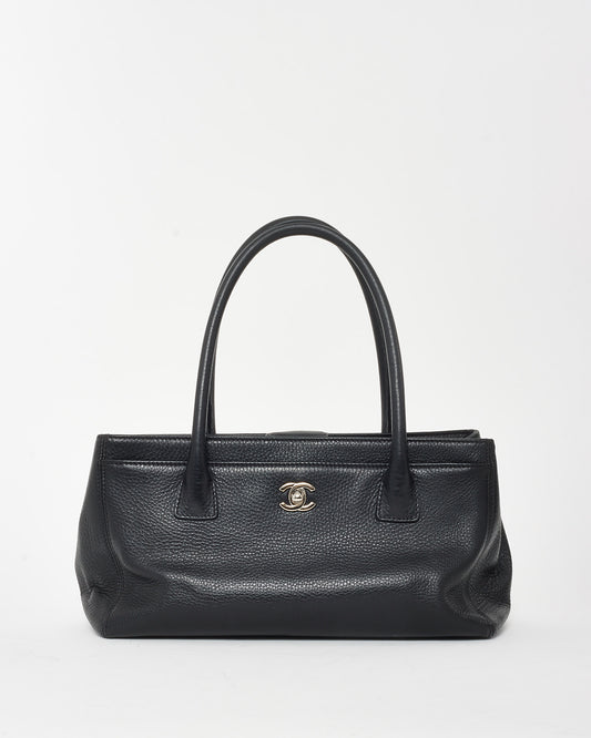 Chanel Black Leather SHW East West Cerf Tote Bag