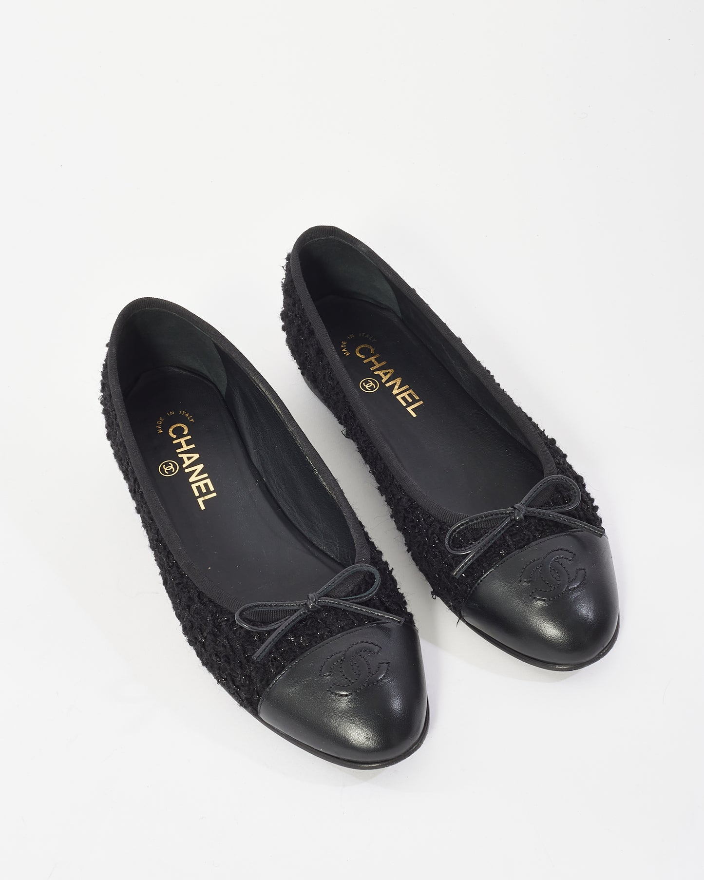 Chanel Black Tweed Ballerina Flats - 39