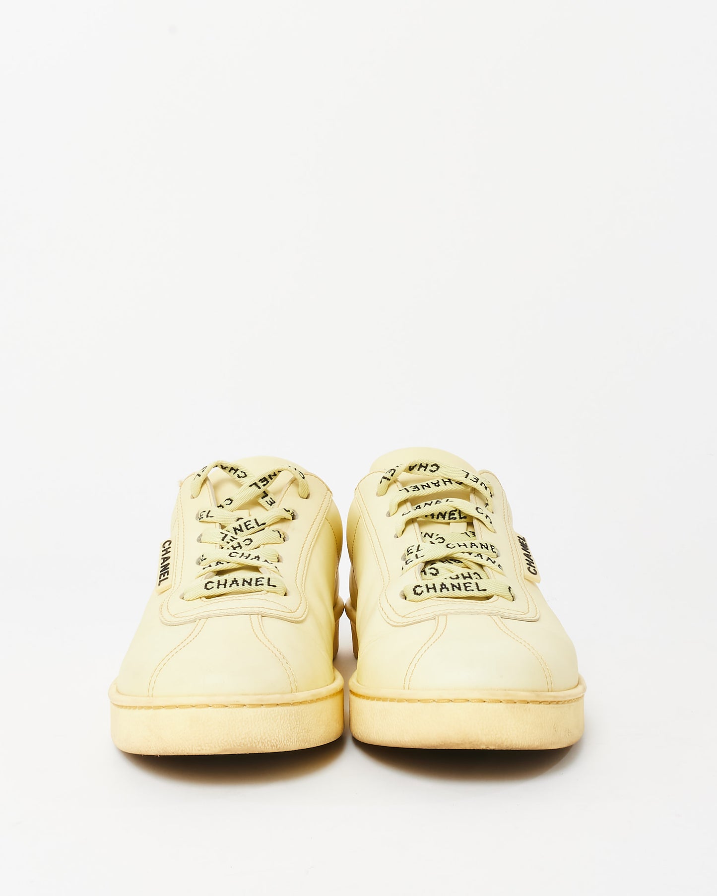 Chanel Butter Yellow Calfskin Leather CC Logo Weekend Sneakers - 38.5