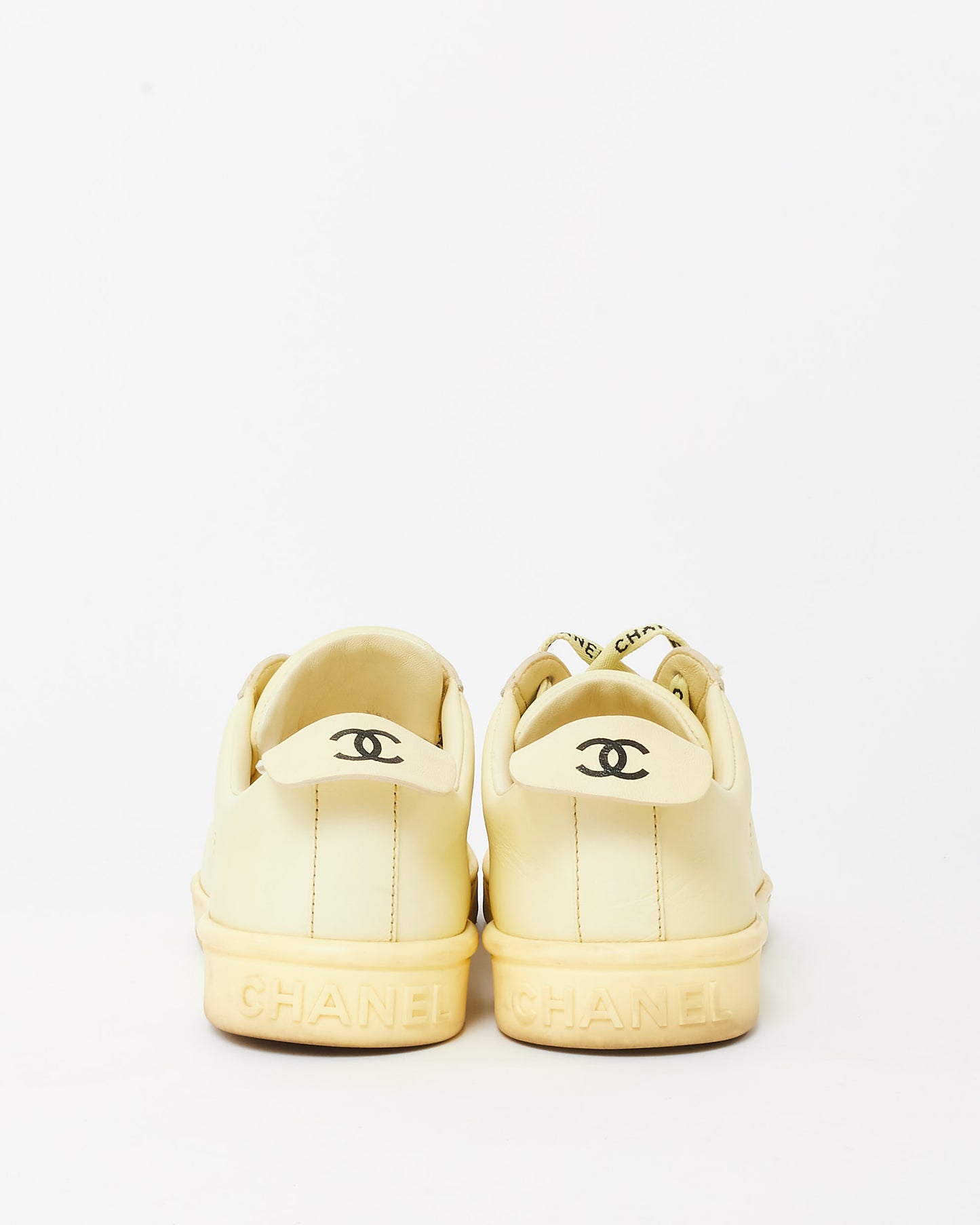 Chanel Butter Yellow Calfskin Leather CC Logo Weekend Sneakers - 38.5