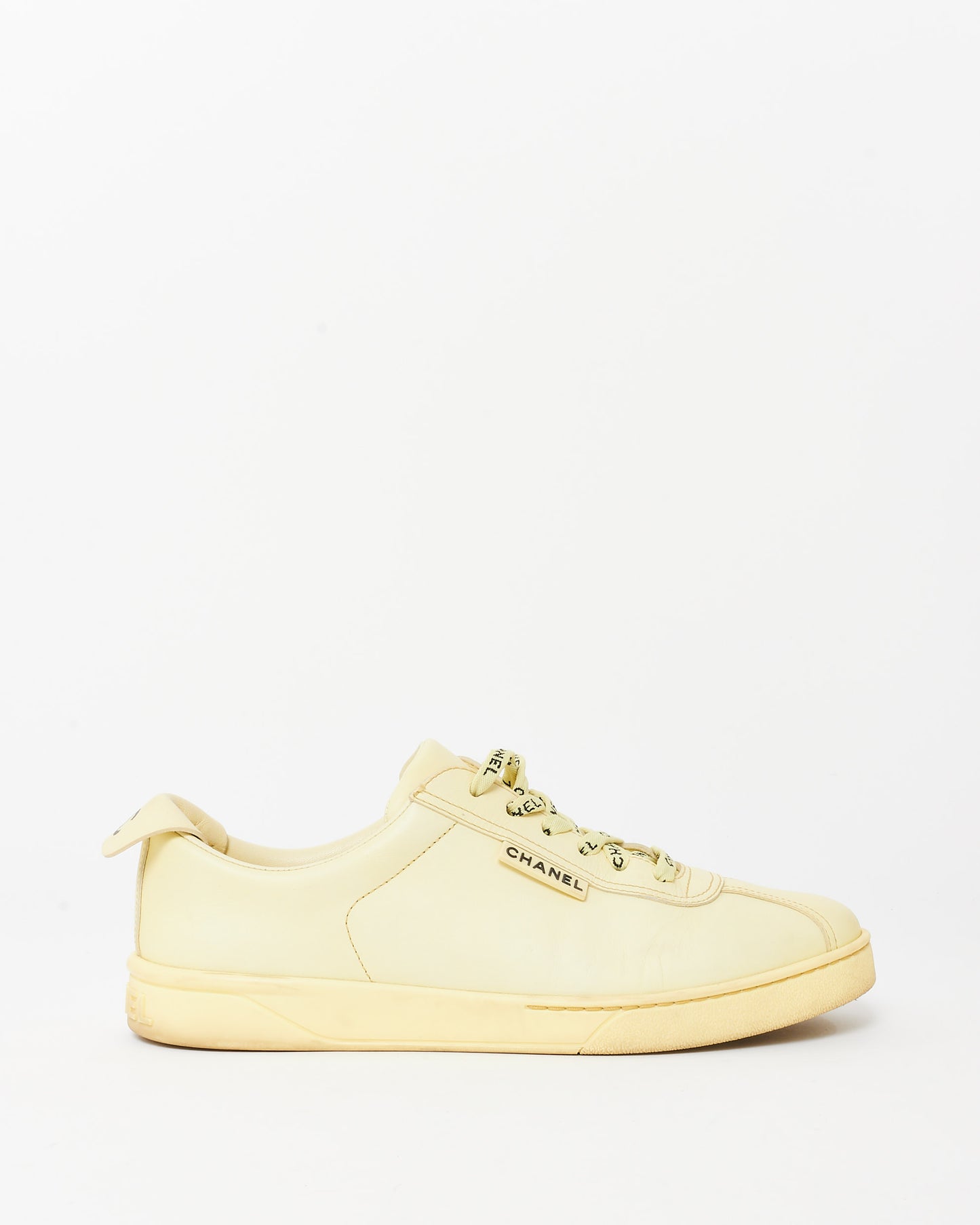 Chanel Butter Yellow Calfskin Leather CC Logo Weekend Sneakers - 38.5